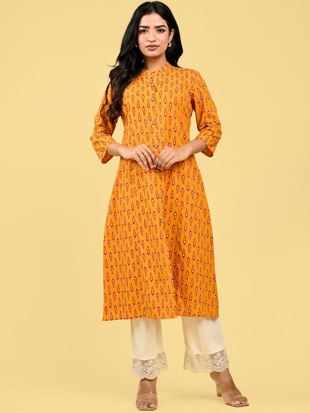 

GORDHAN Women Floral Printed Kurta, Yellow