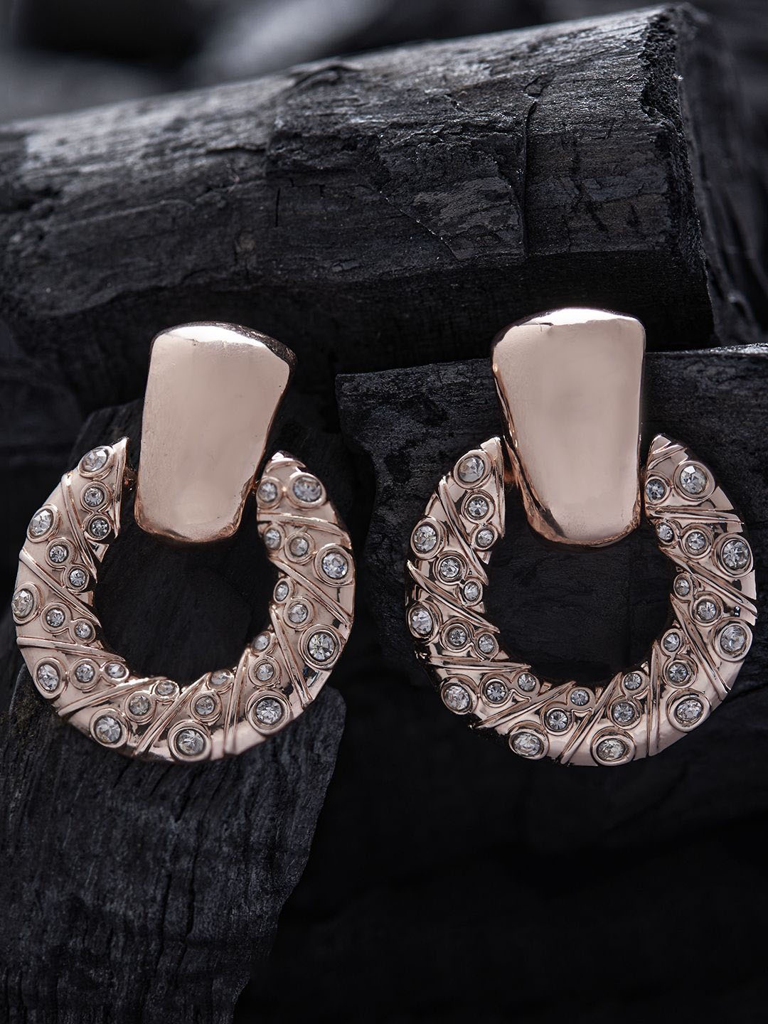 

Kalakrith Milano Crystals Studded Geometric Drop Earrings, Rose gold