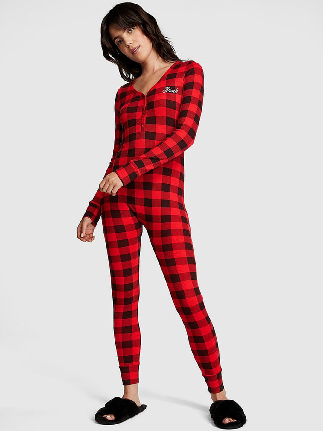 

Victoria's Secret Women Checked V-Neck Jumpsuit, Red