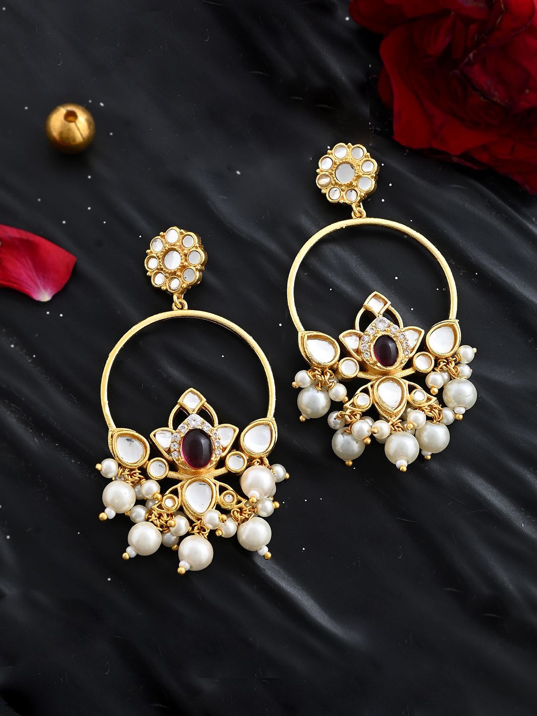 

House of Pataudi Gold Plated AD Studded Classic Heer Pankhuri Chandbaalis