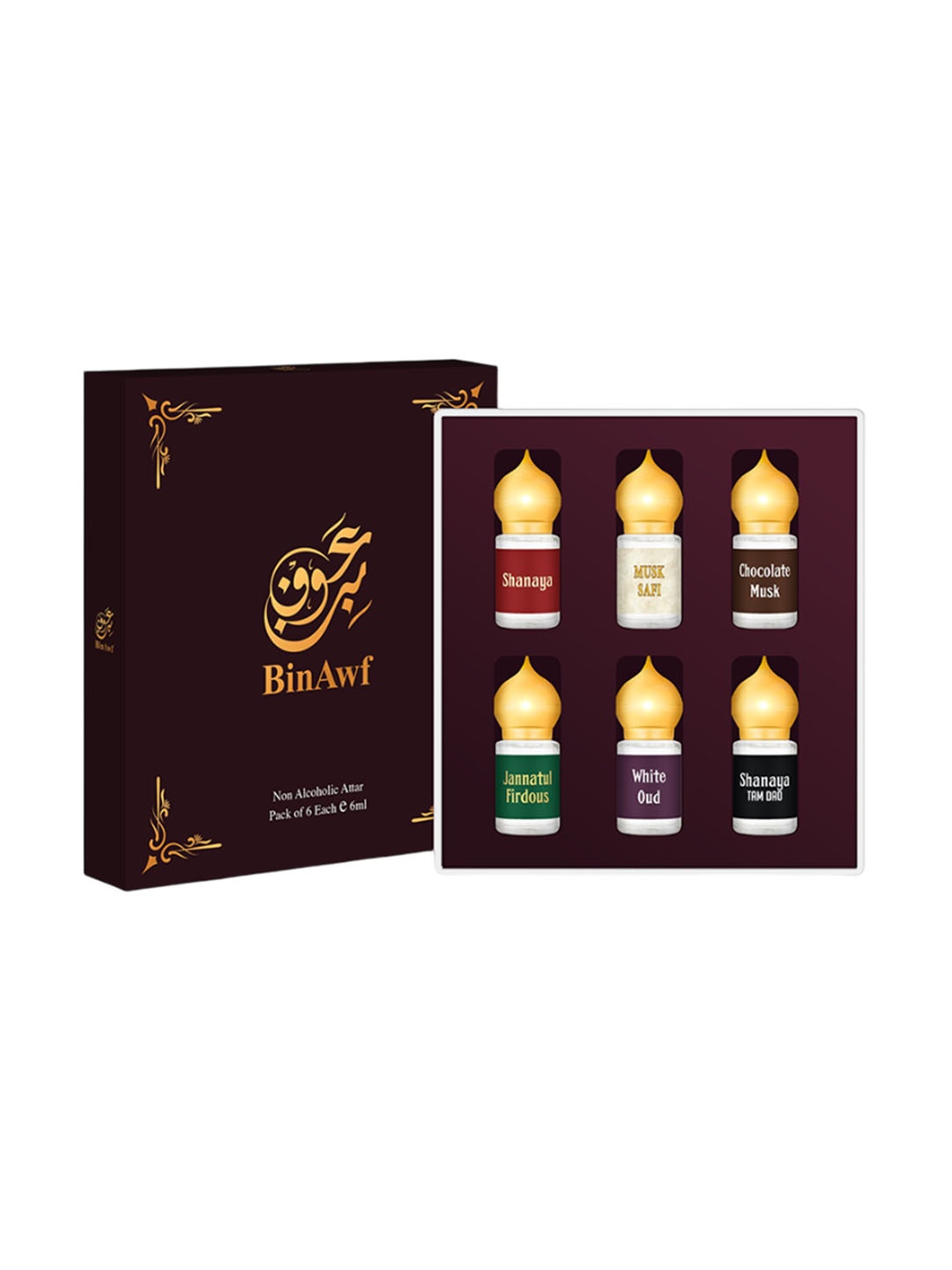 

BinAwf Set Of 6 Trending Vibes Long Lasting Attar Combo - 6ml Each, Multi