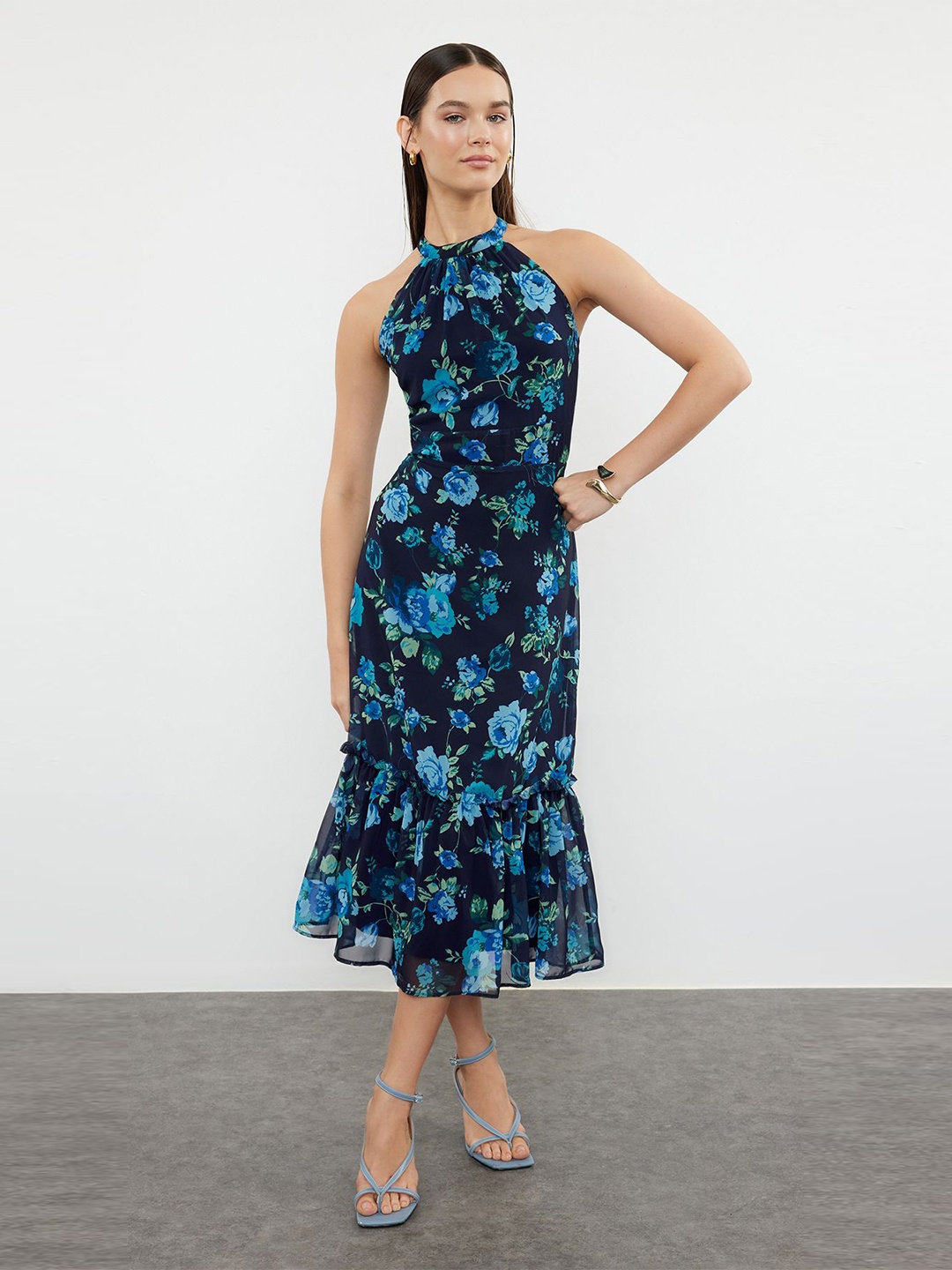 

Trendyol Floral Print Sheath Midi Dress, Na