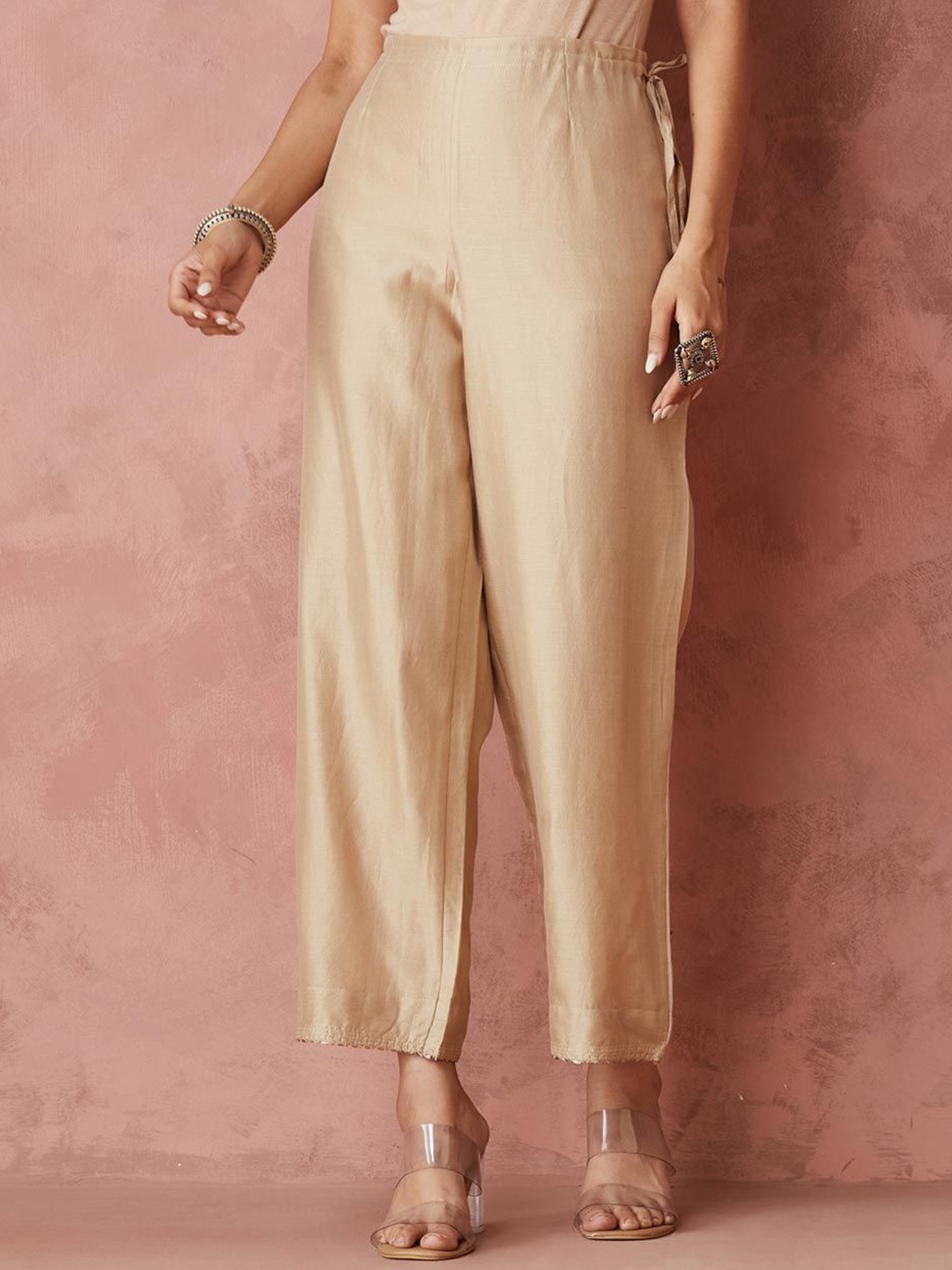 

Fabindia Women Embroidered Trousers, Beige
