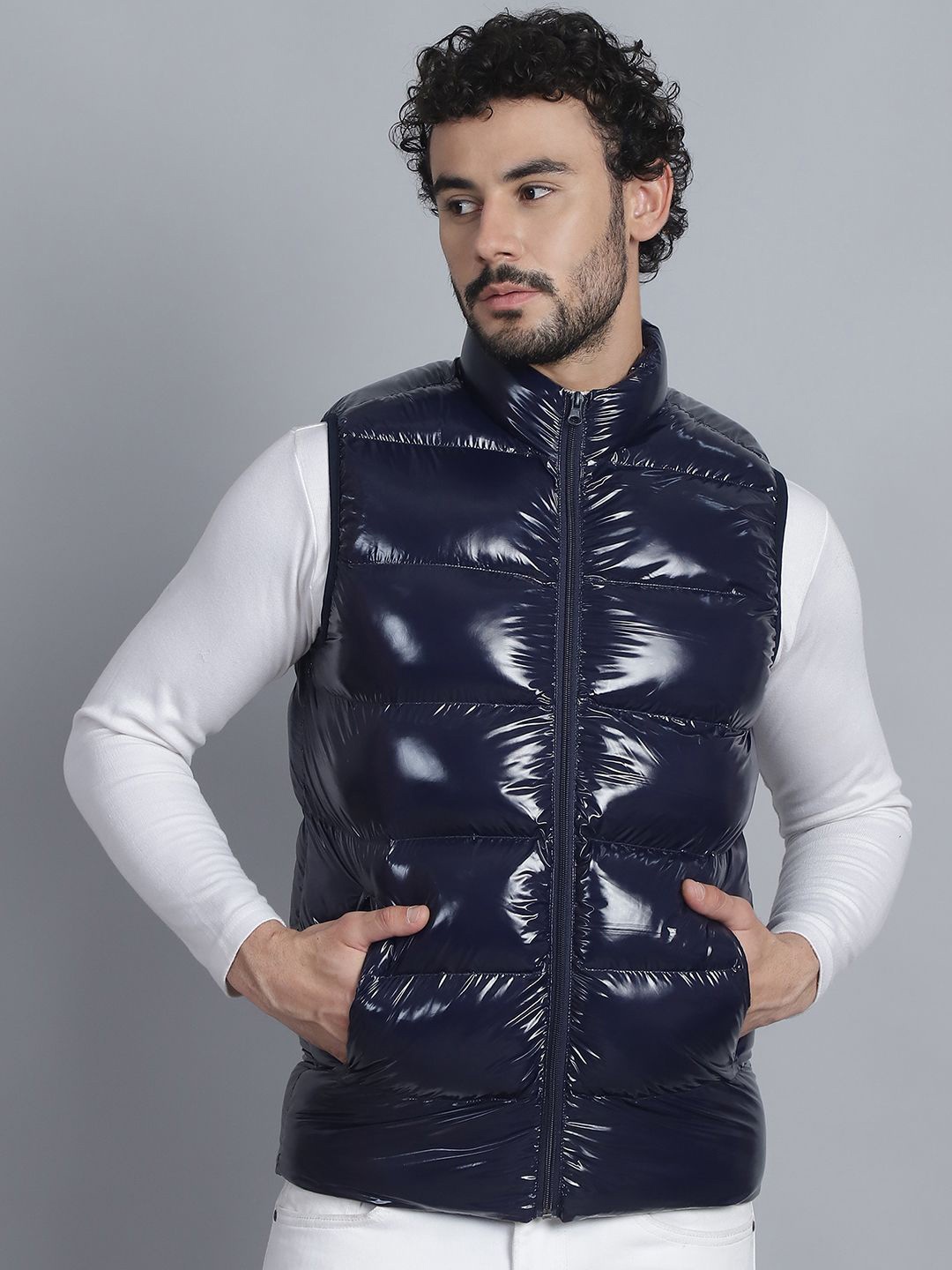 

HOUSE OF VEDAS Men Lightweight Quilted Jacket, Navy blue