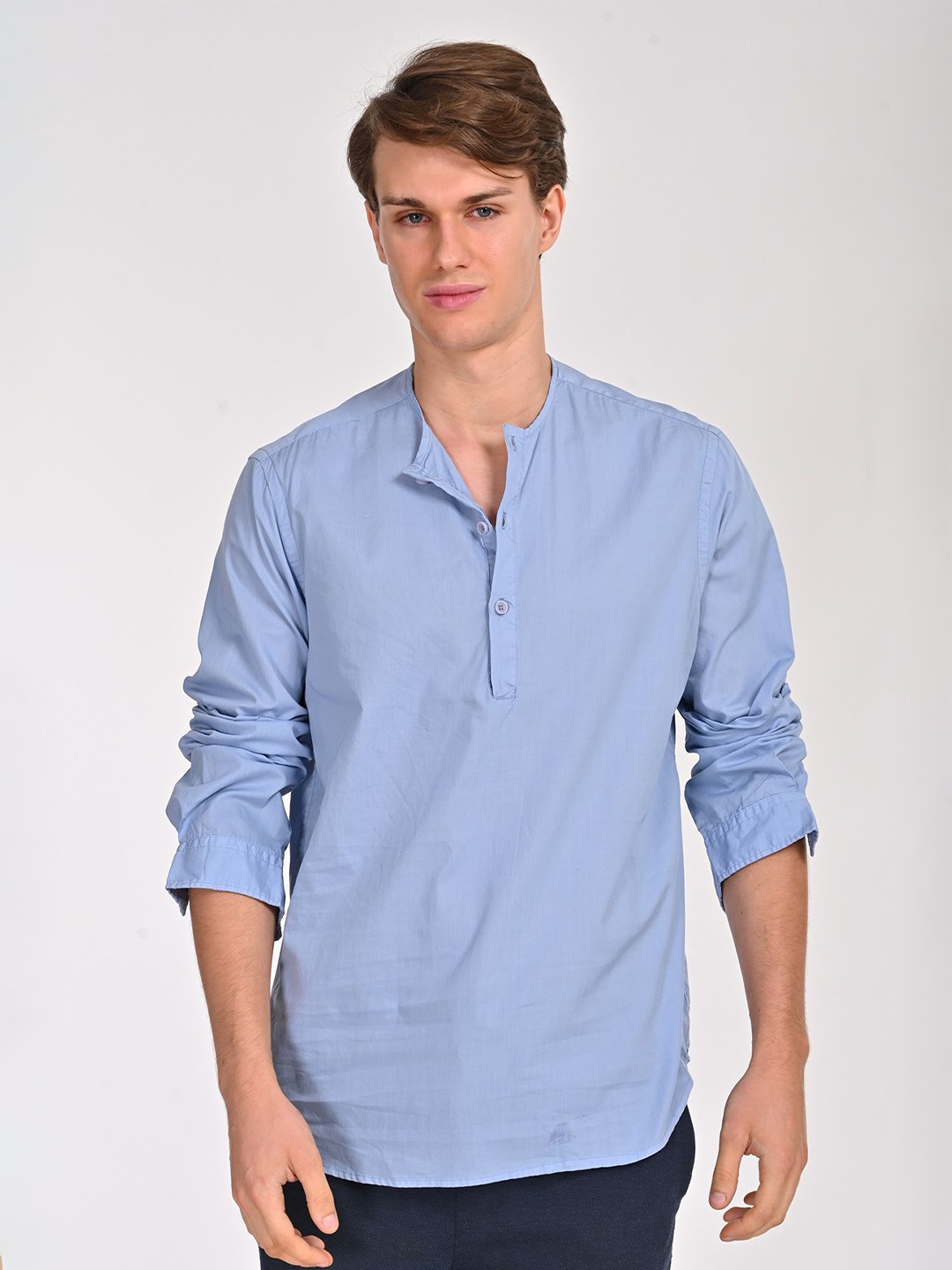 

POE Men Smart Slim Fit Opaque Casual Shirt, Blue