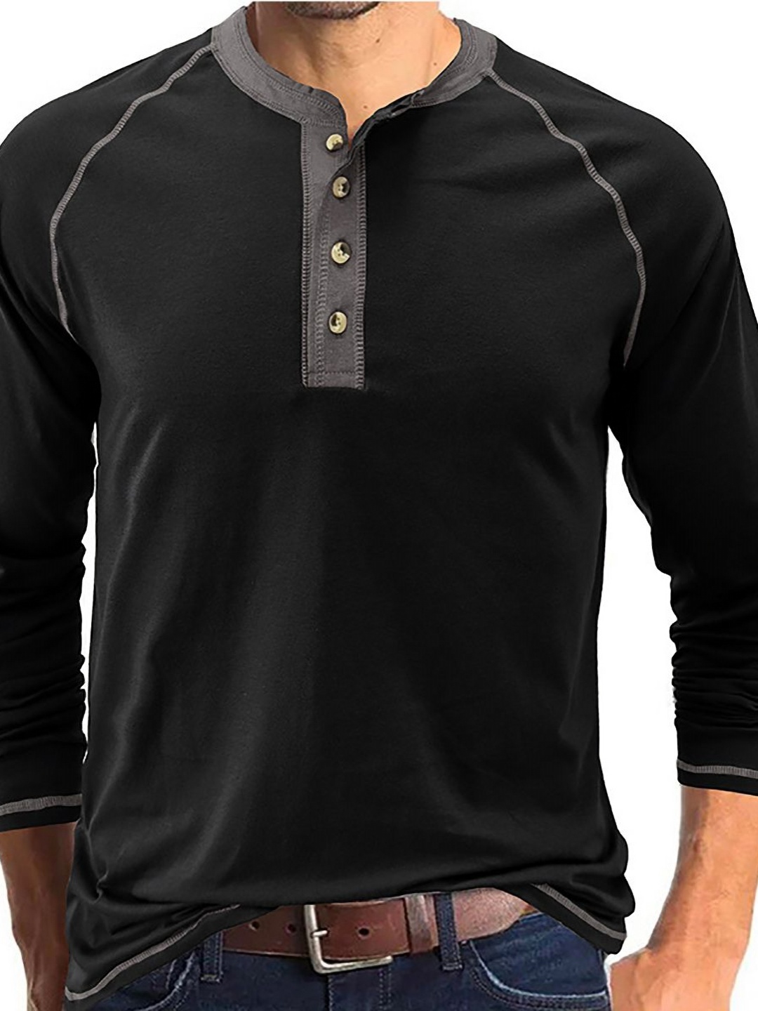 

StyleCast x Revolte Men Solid Henley Neck Cotton T-shirt, Black