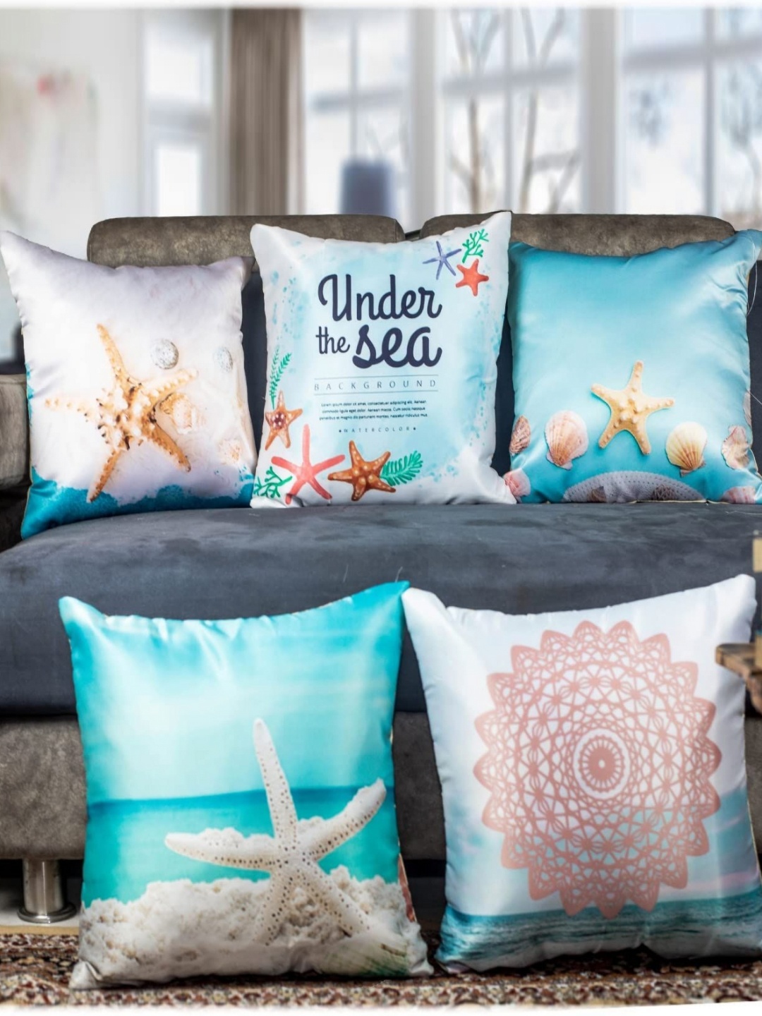 

Vendola Blue & Pink 5 Pieces Quirky Satin Square Cushion Covers