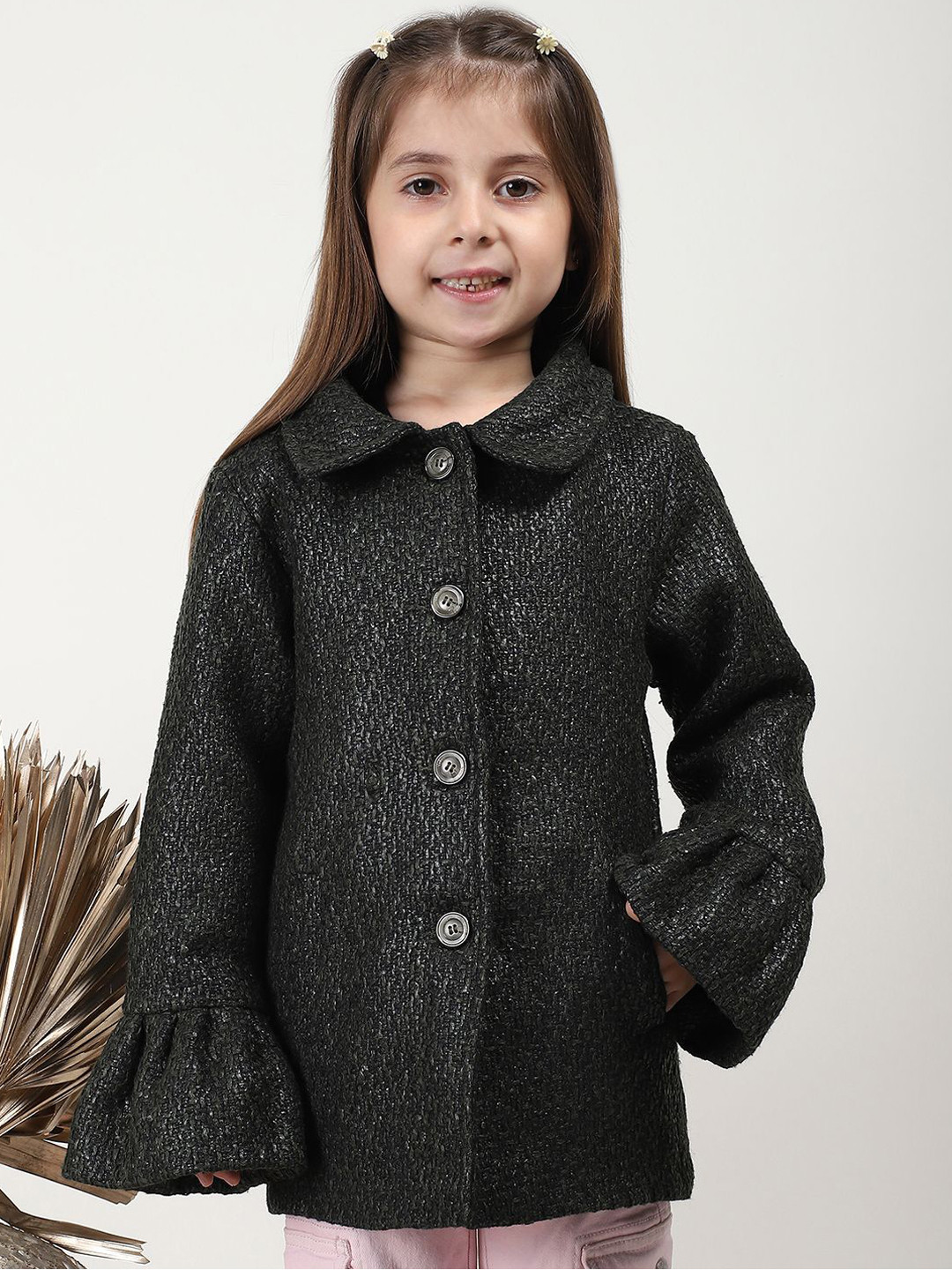 

HOUSE OF VEDAS Girls Lightweight Tailored Jacket with Patchwork, Olive