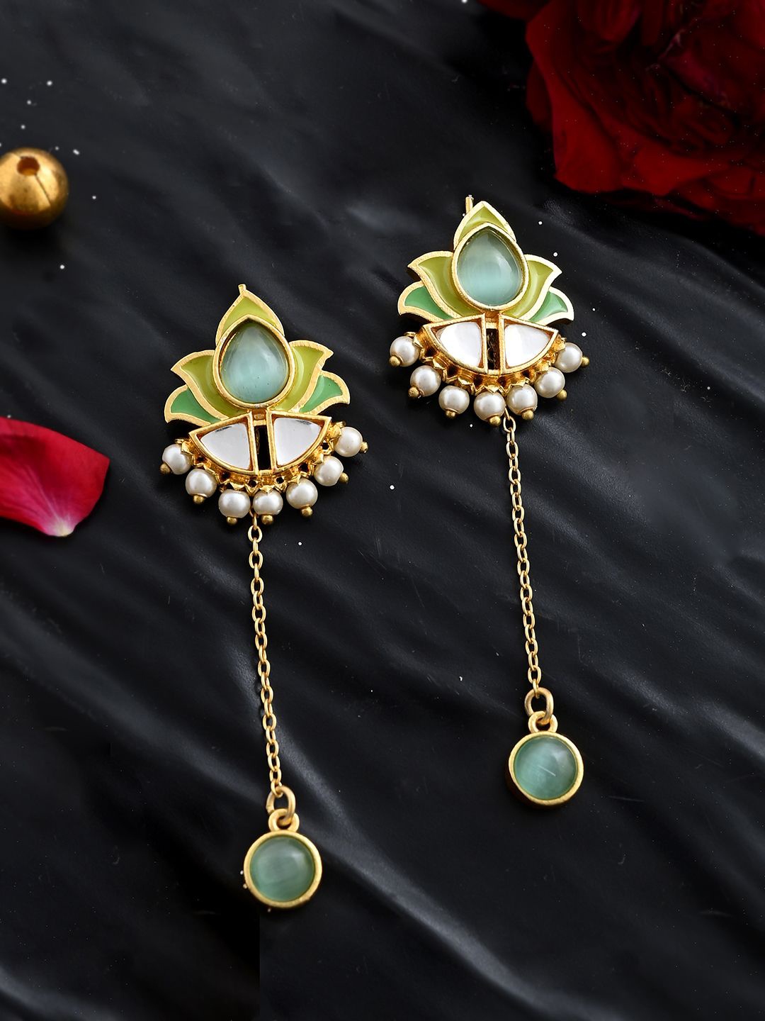 

House of Pataudi Forever More Gold Plated Stones Studded & Beaded Classic Drop Earrings