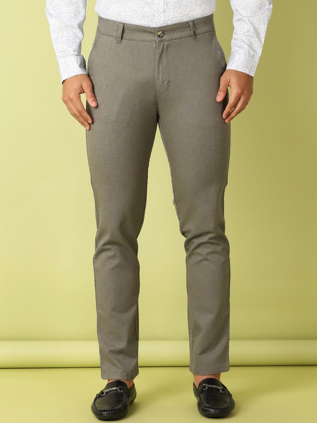 

V-Mart Men Solid Cotton Slim Fit Formal Trousers, Olive