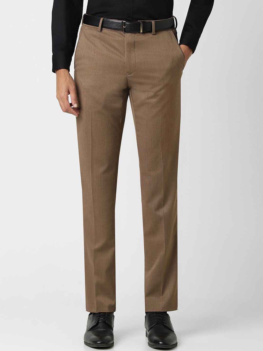 

Van Heusen Men Solid Slim Fit Cotton Formal Trousers, Brown