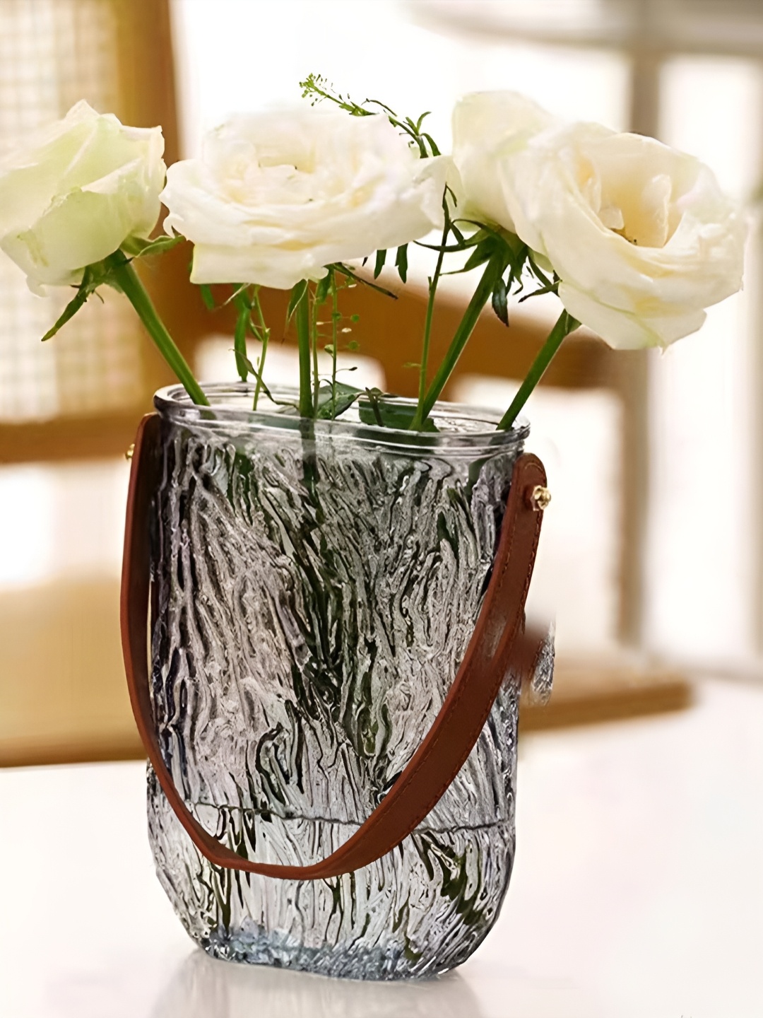 

Art Street Grey Textured Hand Bag Glass Flower Vase