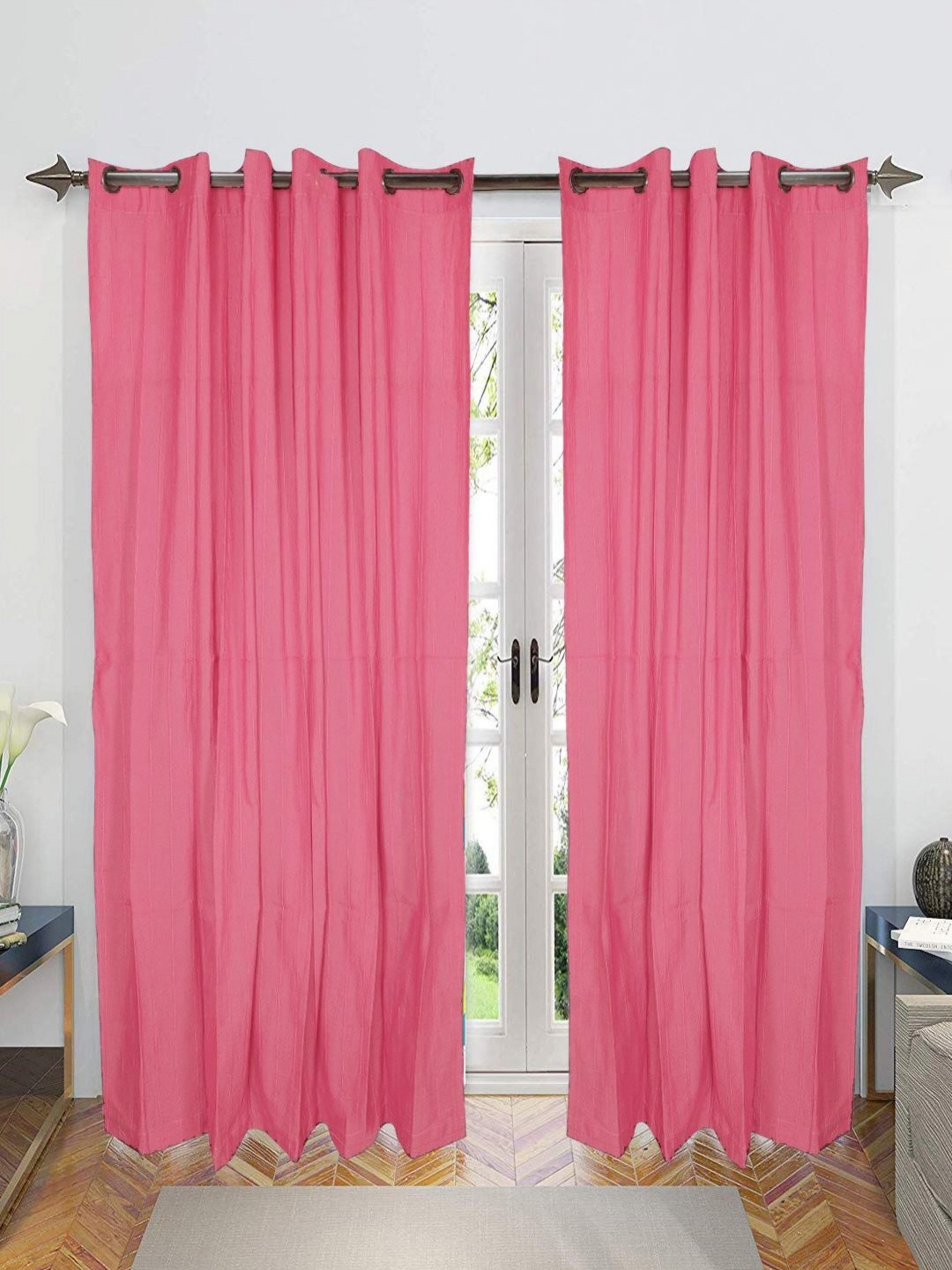 

Saral Home Pink 2 Pieces Striped Room Darkening Cotton Long Door Curtain