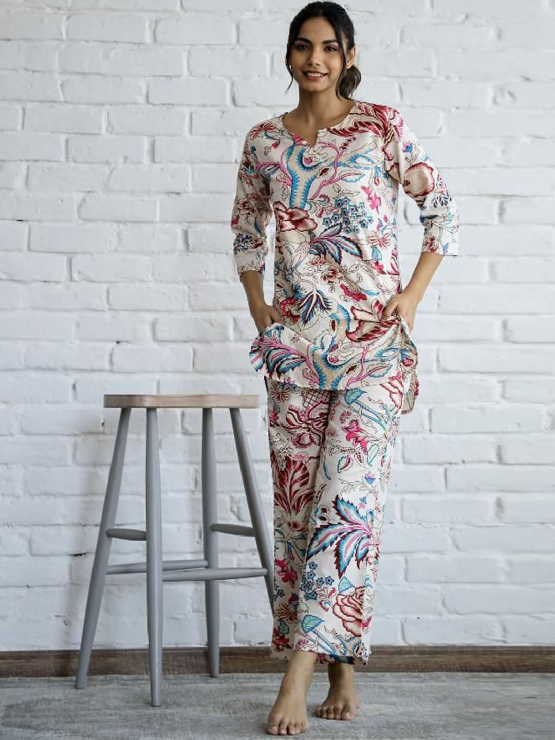 

FLAVIA CREATION Pure Cotton Tunic & Trouser, White