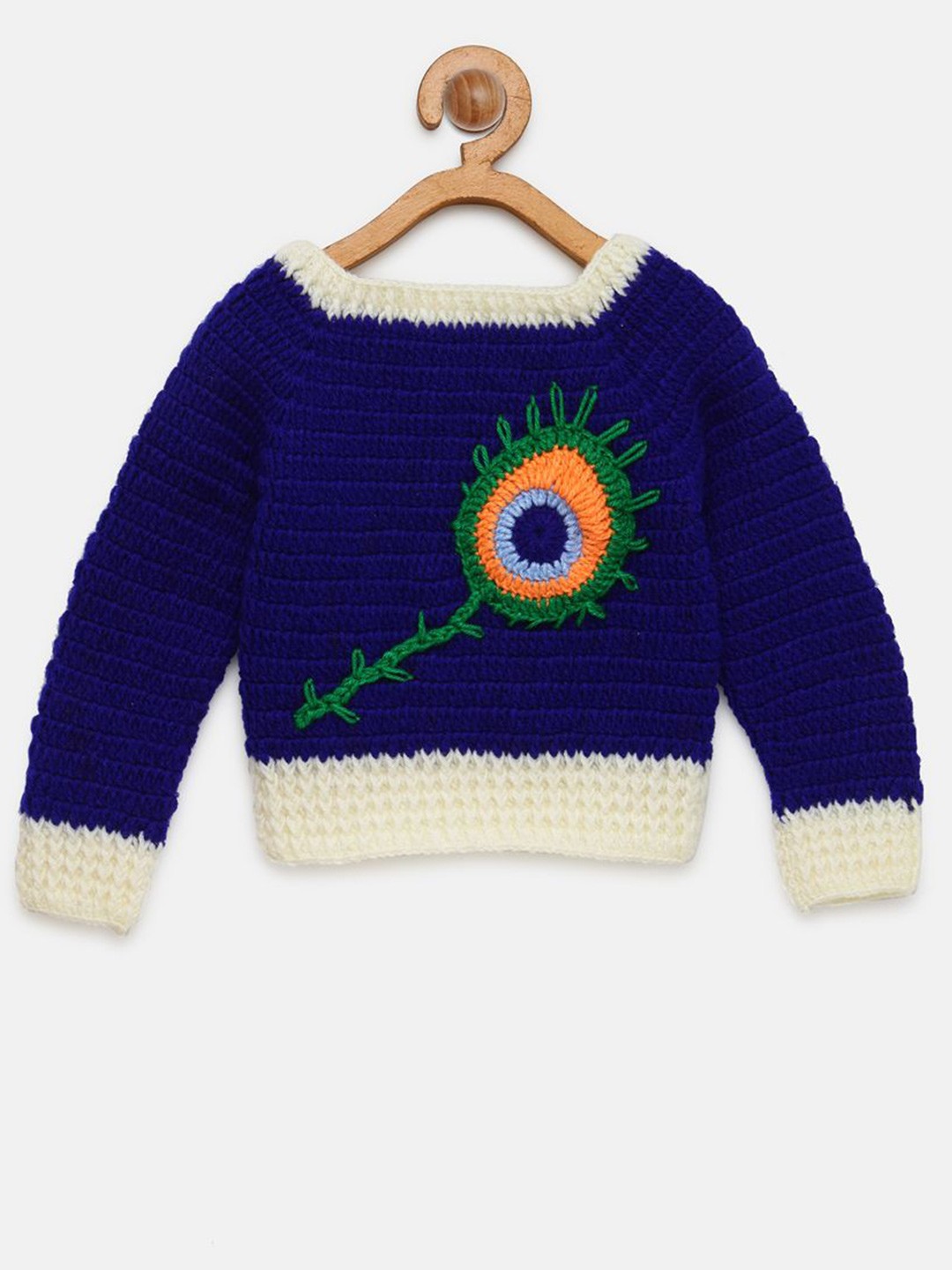 

CHUTPUT Unisex Kids Embroidered Woollen Pullover, Navy blue