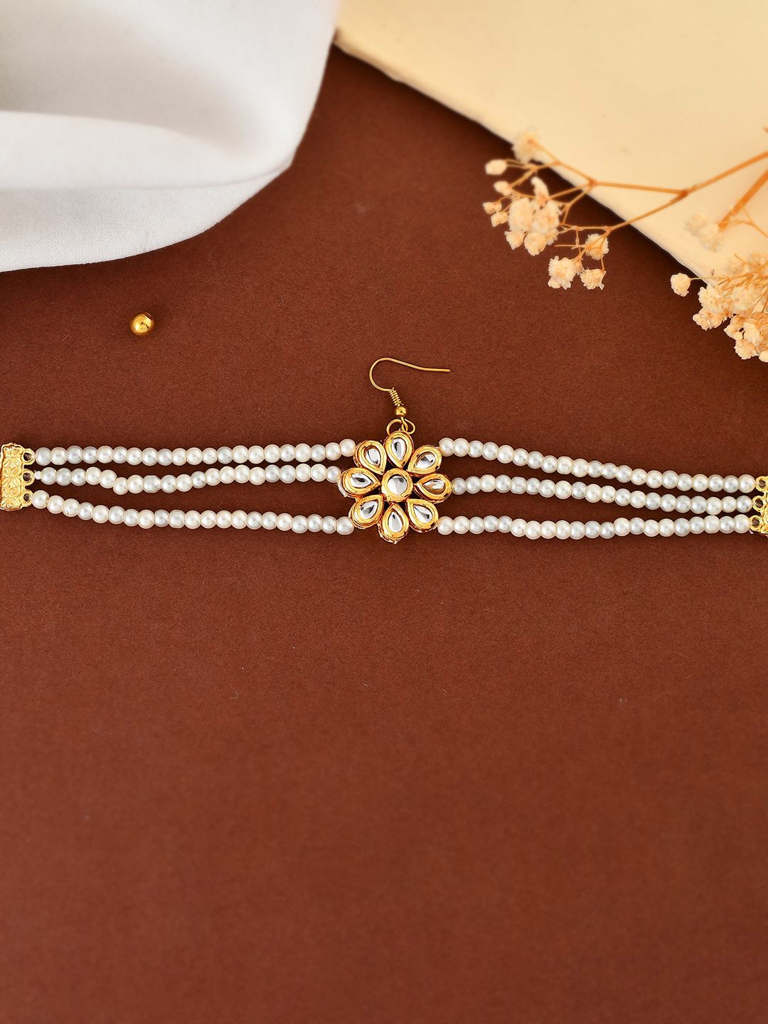 

Silvermerc Designs Gold-Plated Pearls & Kundan Studded Matha Patti