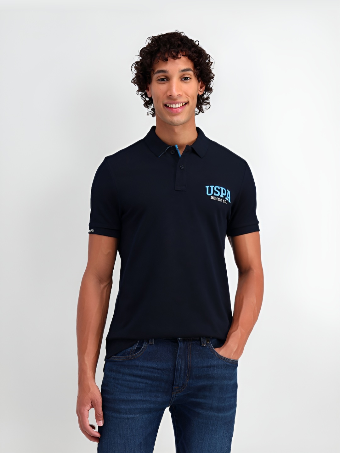 

U.S. Polo Assn. Denim Co. Men Brand Logo Printed Polo Collar T-shirt, Blue
