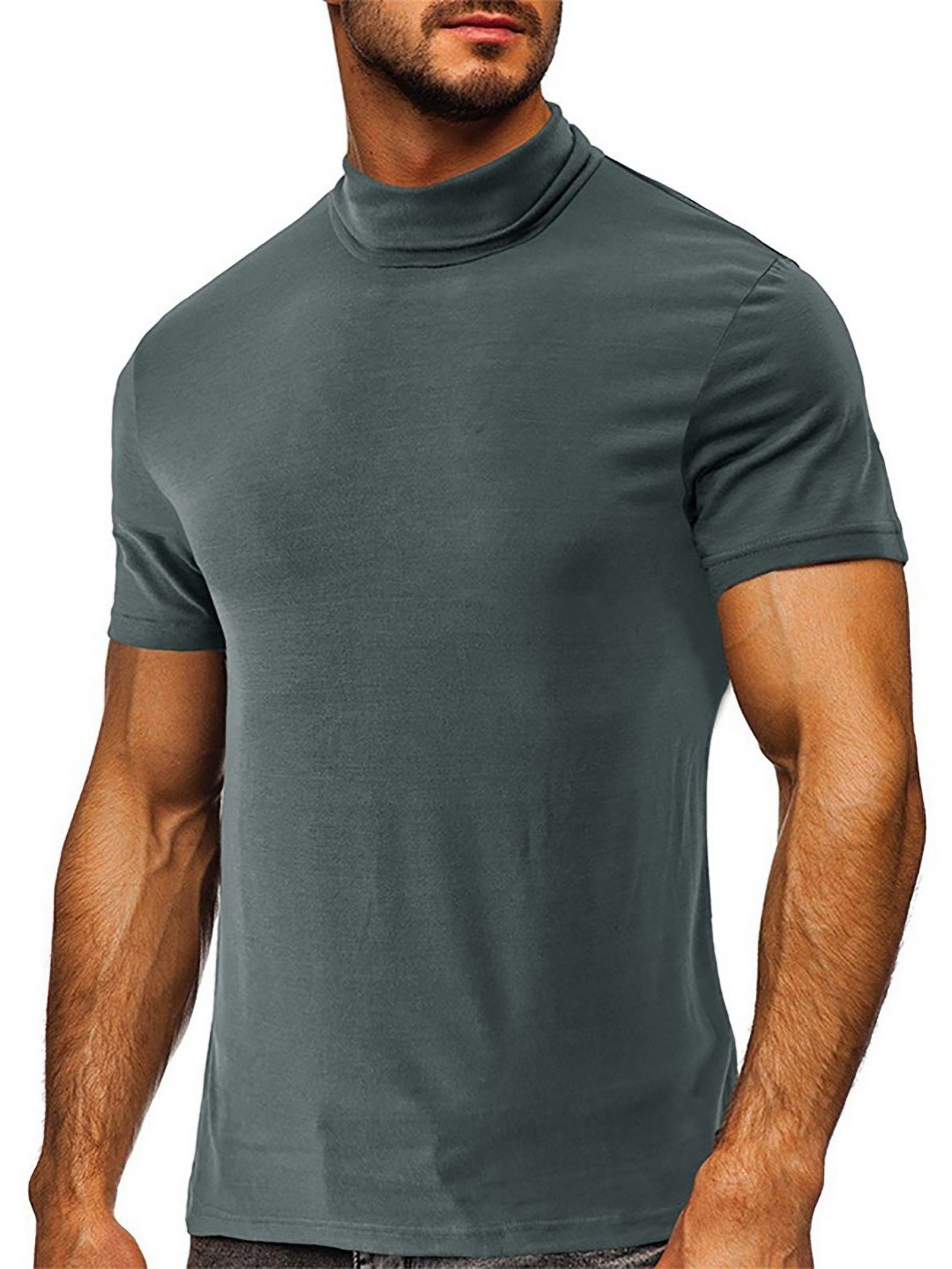 

StyleCast x Revolte Men Solid High Neck T-shirt, Grey