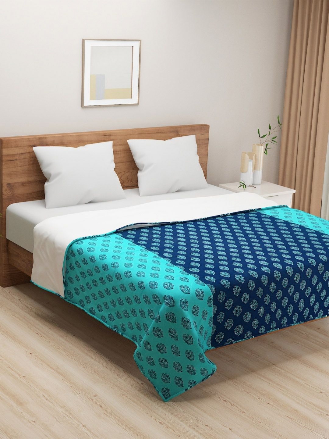 

SWAYAM Teal Blue Ethnic Motifs AC Room 110 GSM Cotton Double Bed Dohar