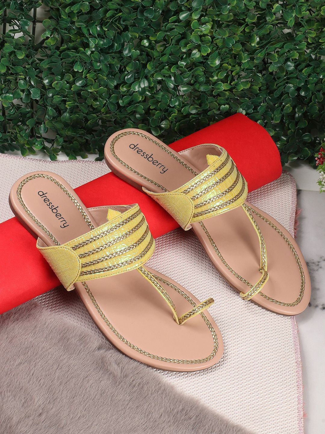 

DressBerry Women Embellished Ethnic One Toe Flats, Yellow