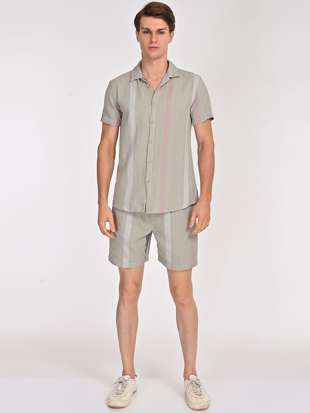 

POE Striped Pure Cotton Shirt With Shorts Co-Ords, Green