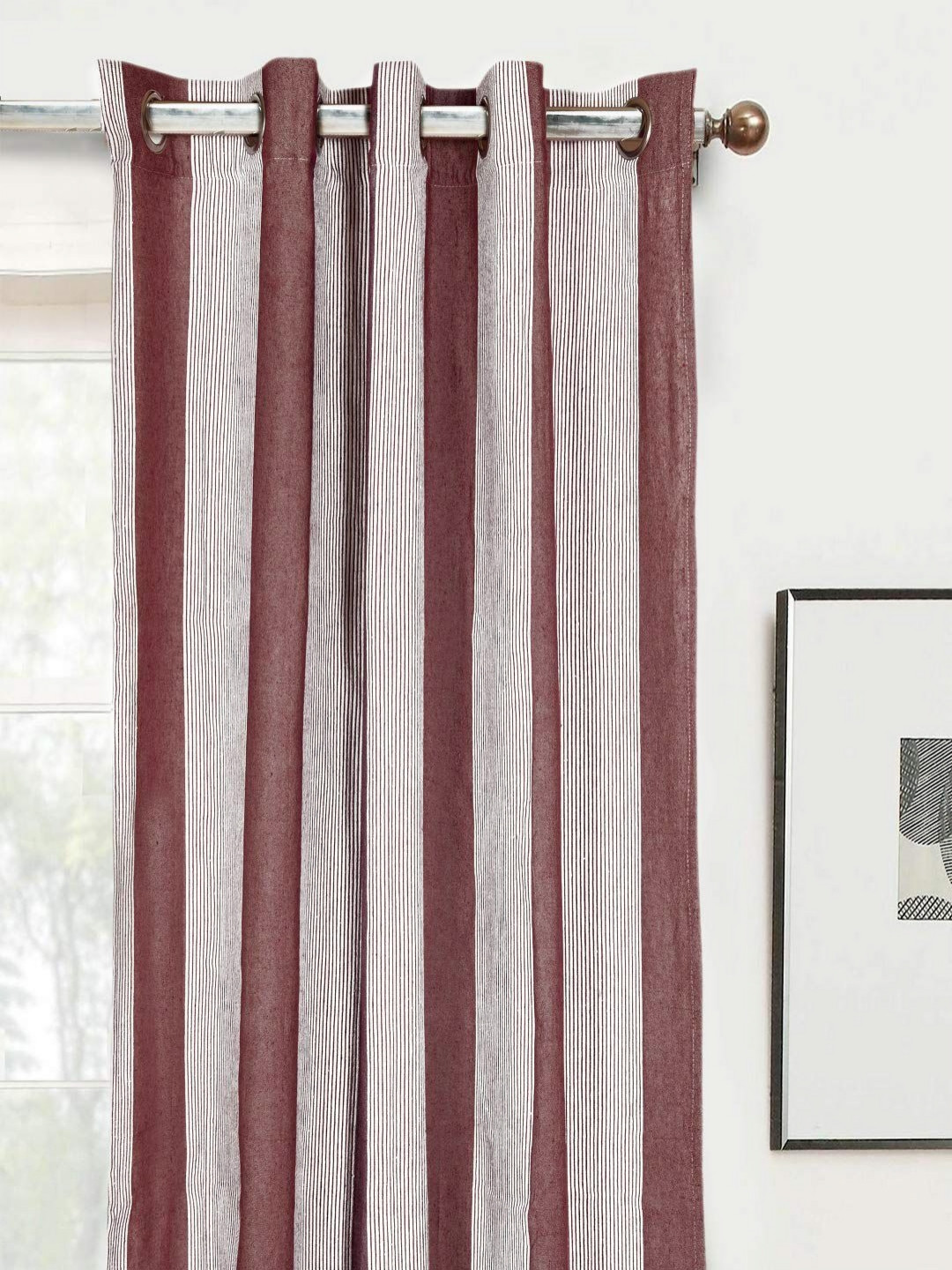 

Saral Home Maroon & White Striped Woven Design Cotton Room Darkening Window Curtain