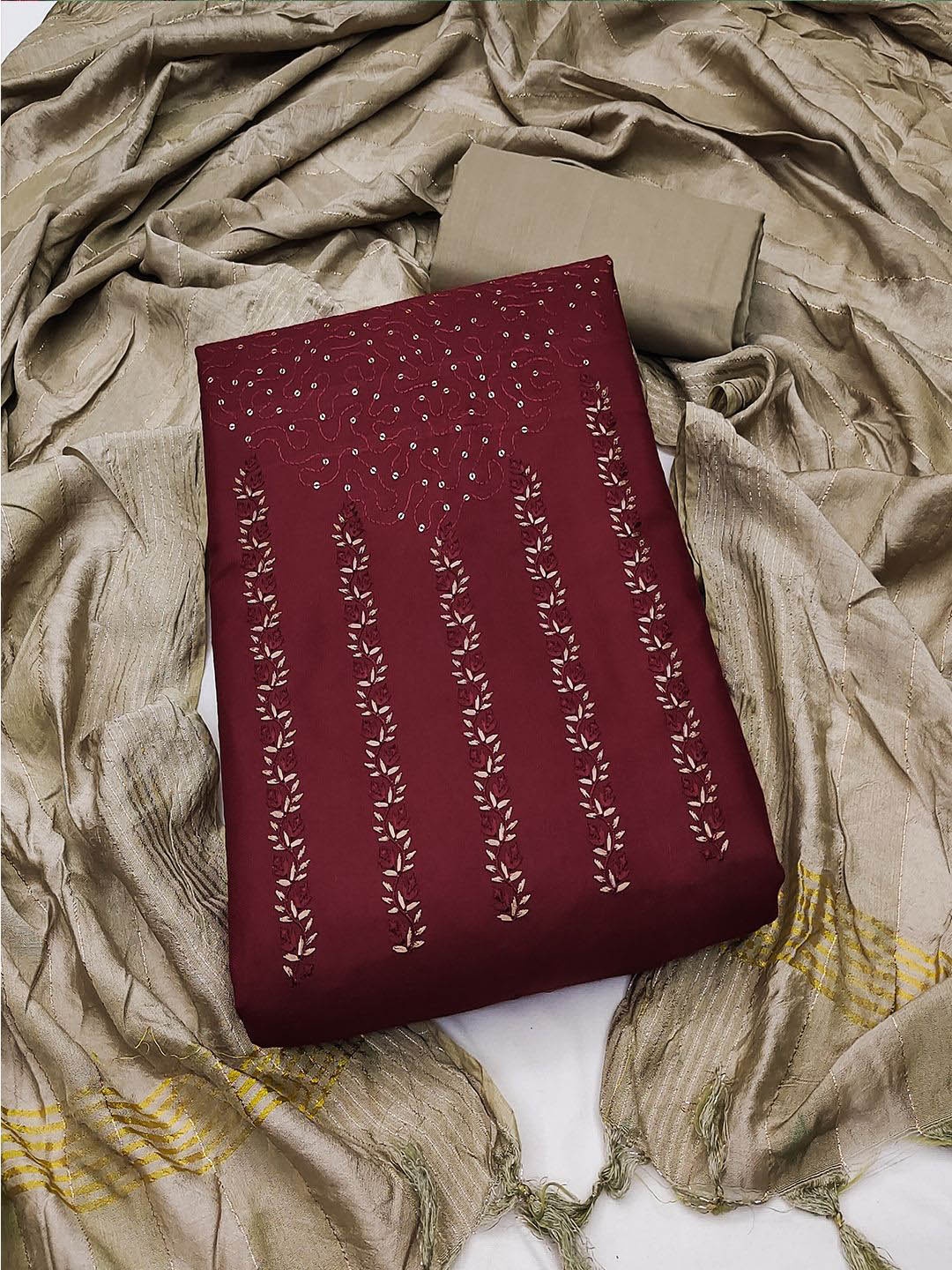 

MISS VERVE Unstitched Dress Material, Maroon
