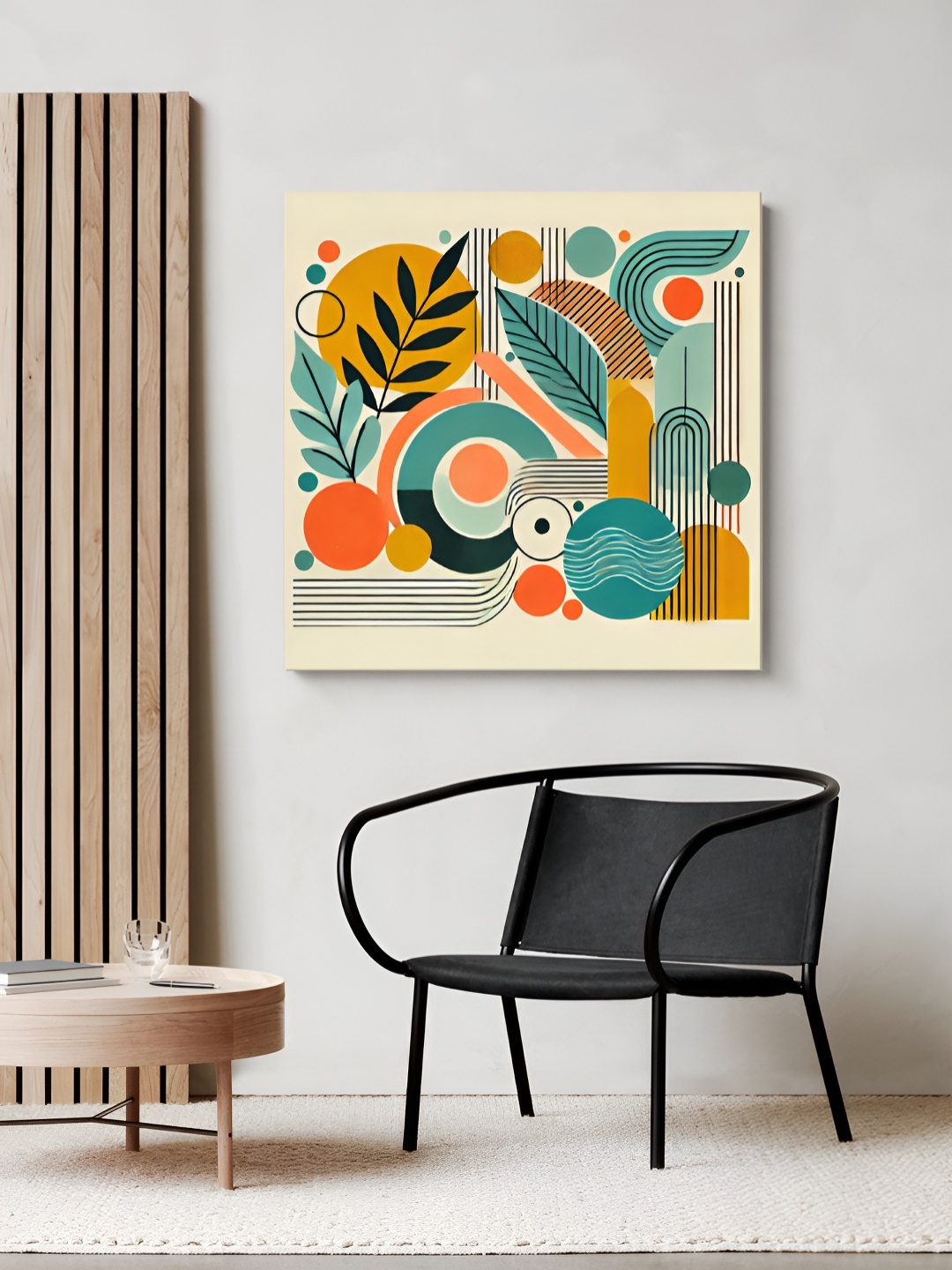 

999Store Off White & Yellow Wood Abstract Wall Paintings