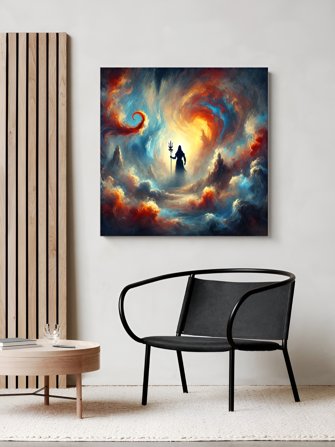 

999Store Blue & Orange Colored Lord Shiva Printed Religious Canvas Painting Wall Art