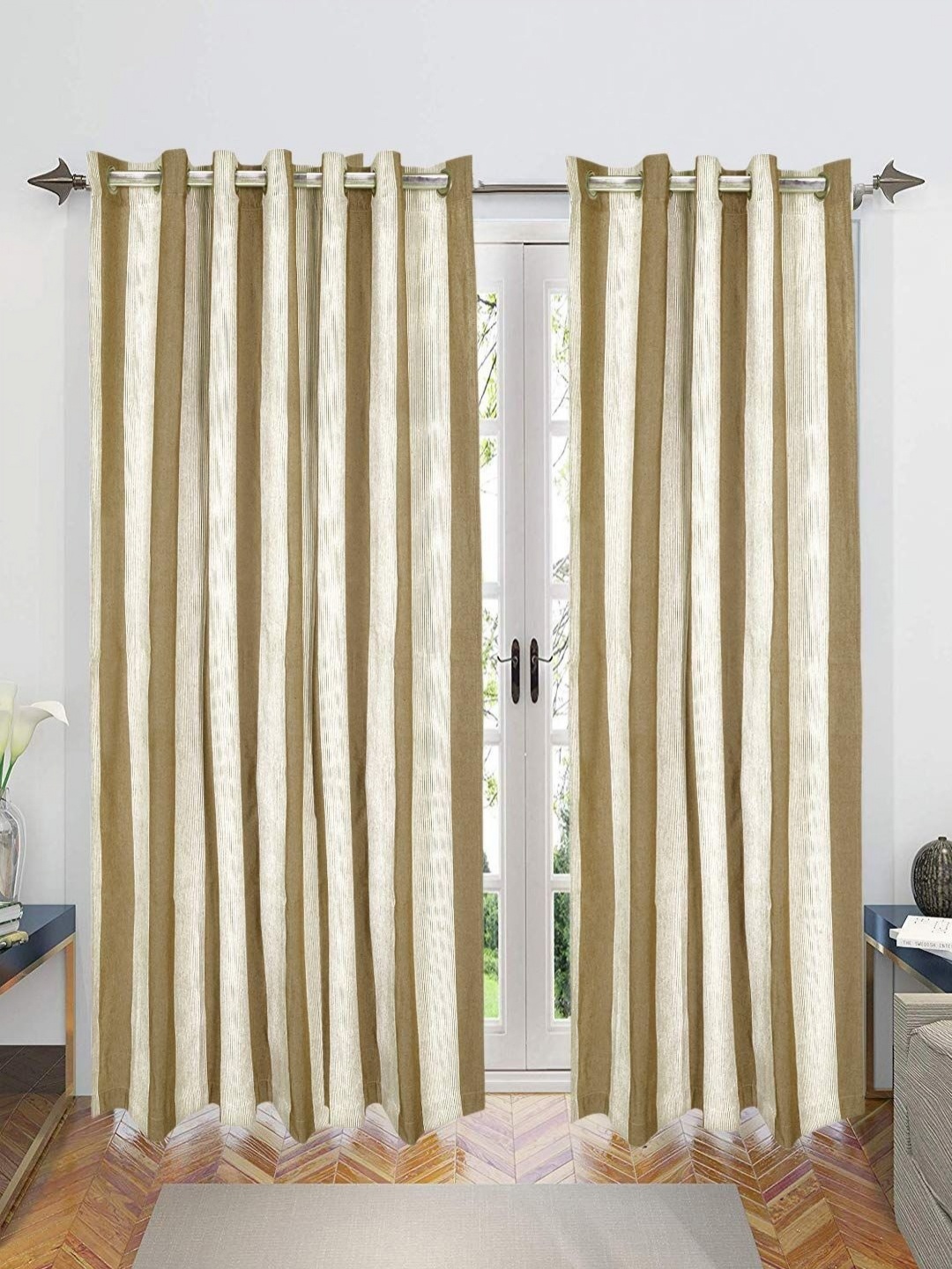 

Saral Home Beige & Off White 2 Pieces Striped Room Darkening Long Door Curtain