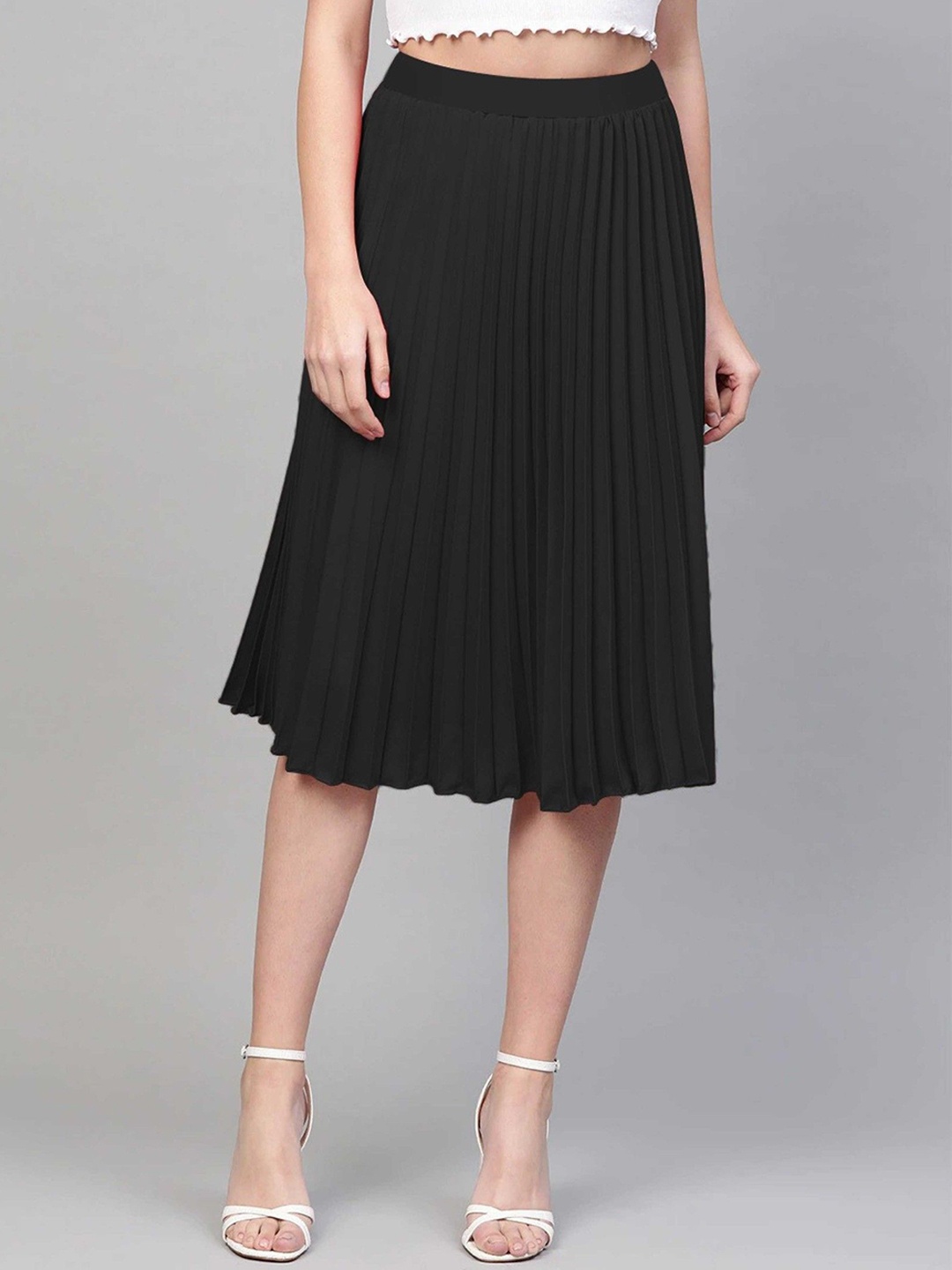 

Vastani Enterprise Pleated Flared Midi Skirts, Black