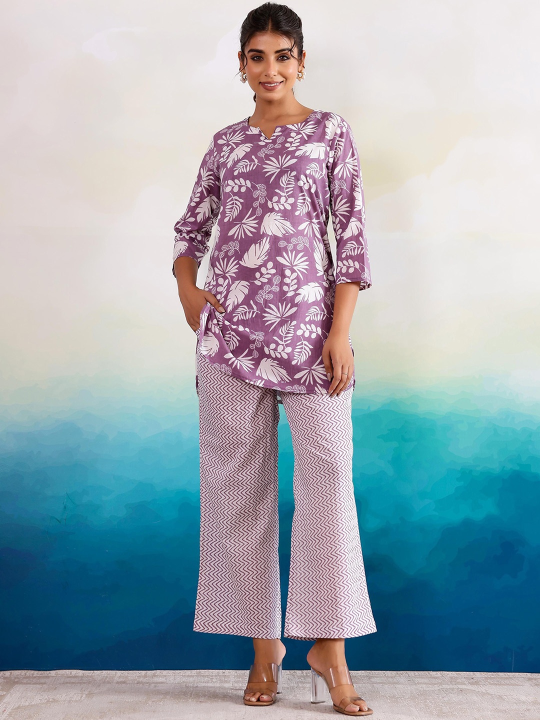 

FLAVIA CREATION Printed Pure Cotton Top & Trouser, Purple