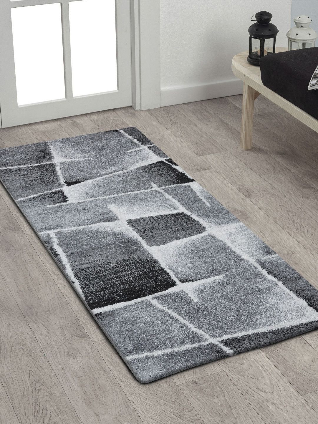 

OBSESSIONS Grey & Charcoal-Black Abstract Rectangular Bedside Runners