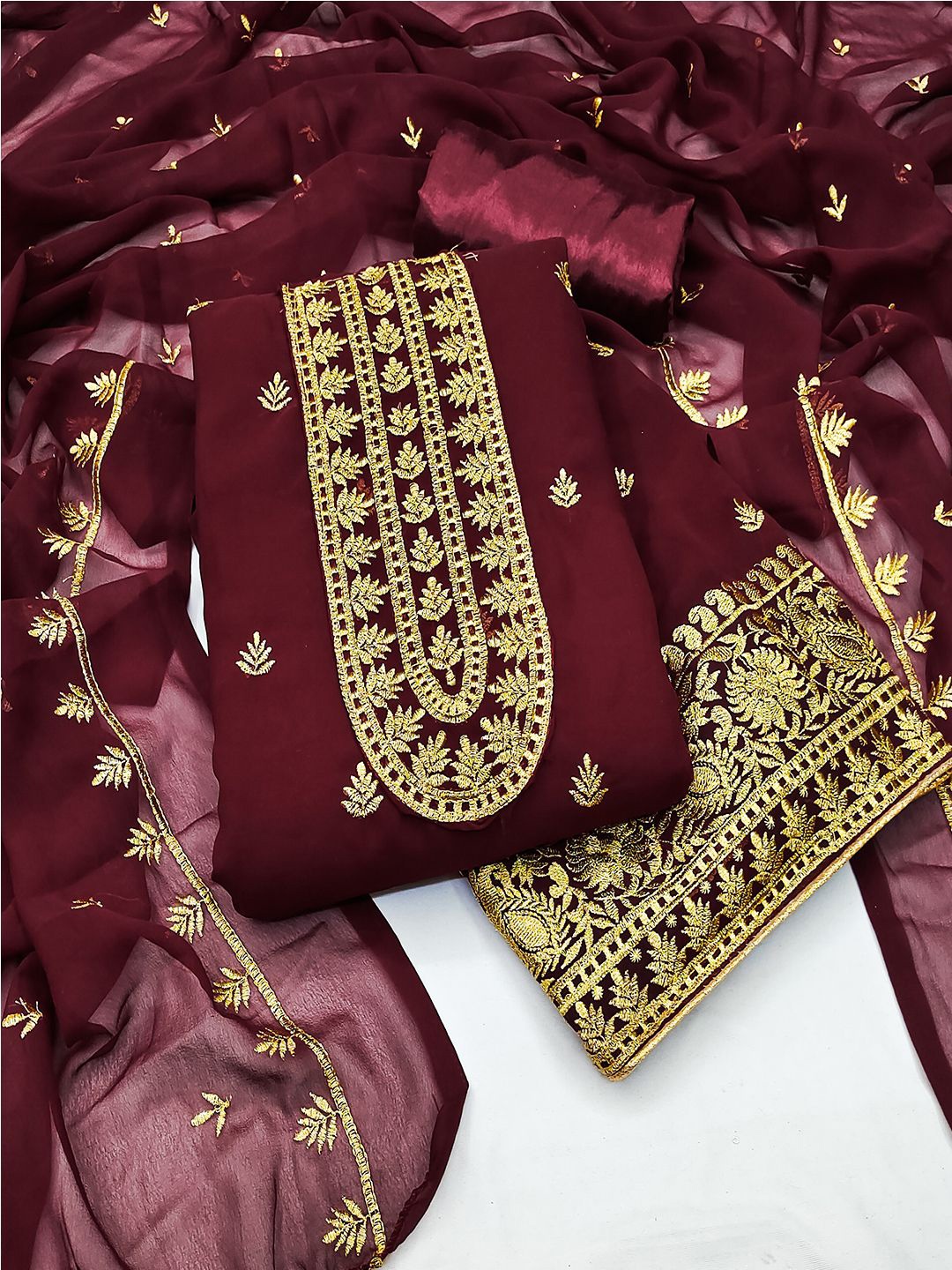 

MISS VERVE Unstitched Dress Material, Maroon