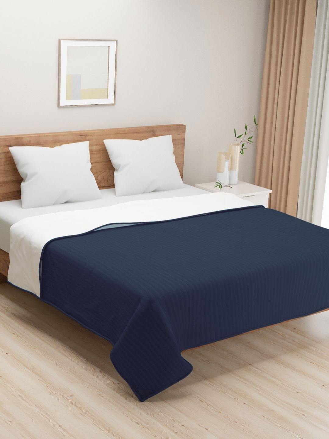 

SWAYAM Navy Blue Striped AC Room 110 GSM Cotton Double Bed Dohar