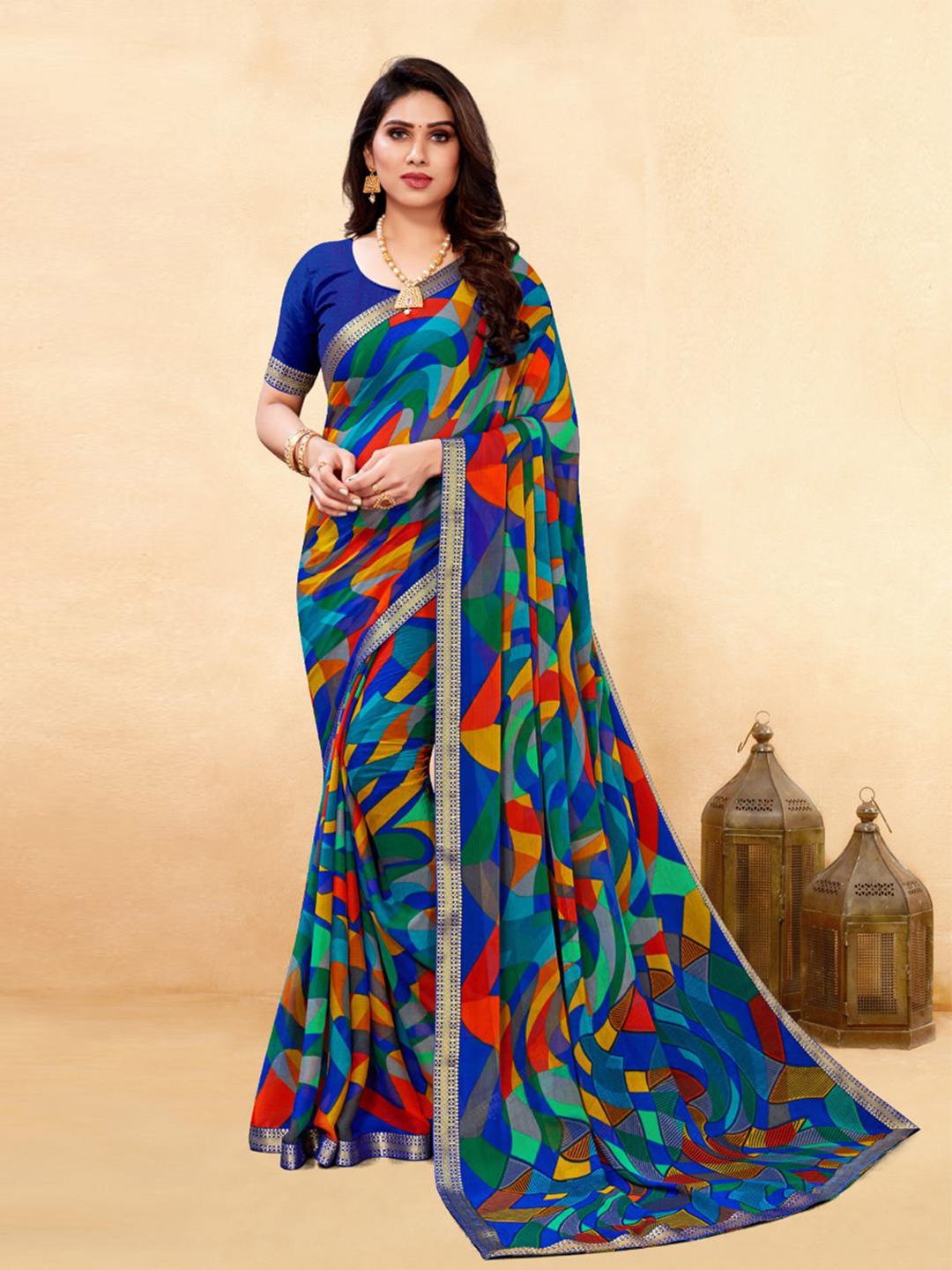 

Reboot Fashions Sequinned Pure Chiffon Saree, Blue