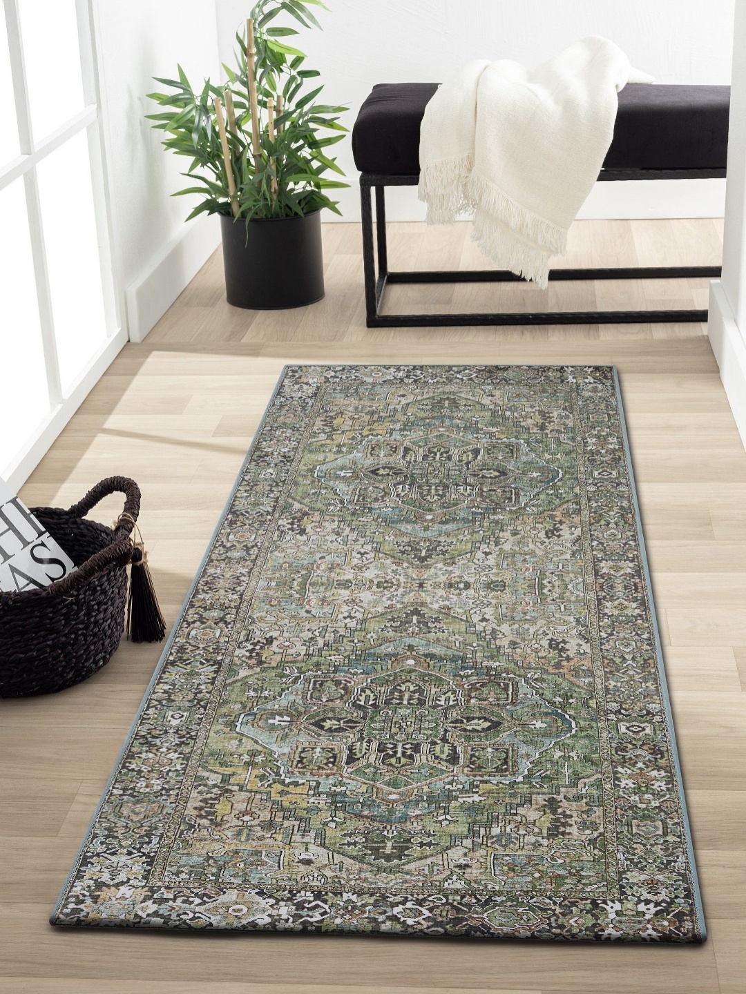

OBSESSIONS Green & Olive-Green Ethnic Motifs Rectangular Bedside Runners