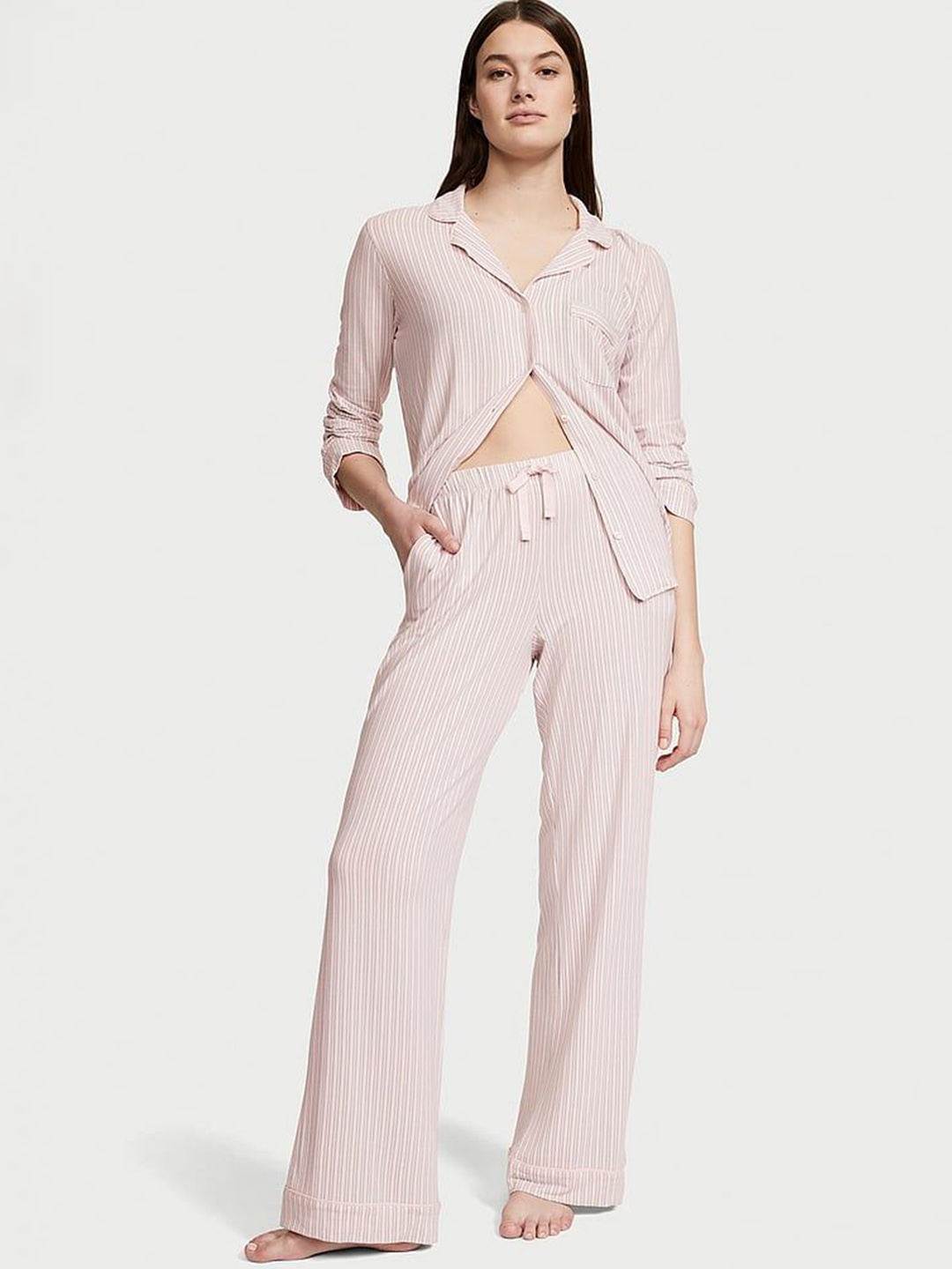 

Victoria's Secret Women Striped Slip-On Night suit, White
