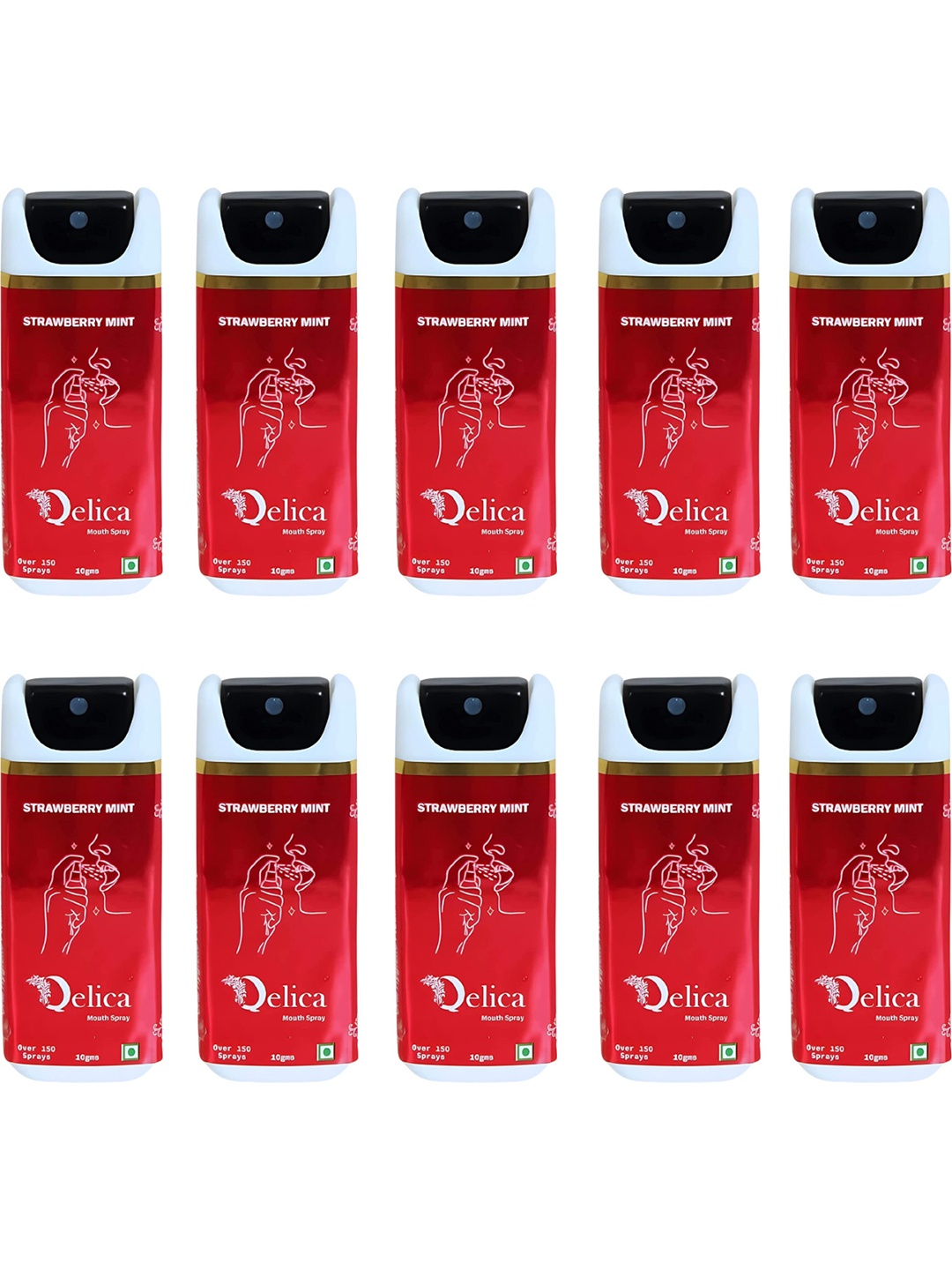 

Qelica Set Of 10 Strawberry Mint Mouth Freshener Spray 10 g Each, Red