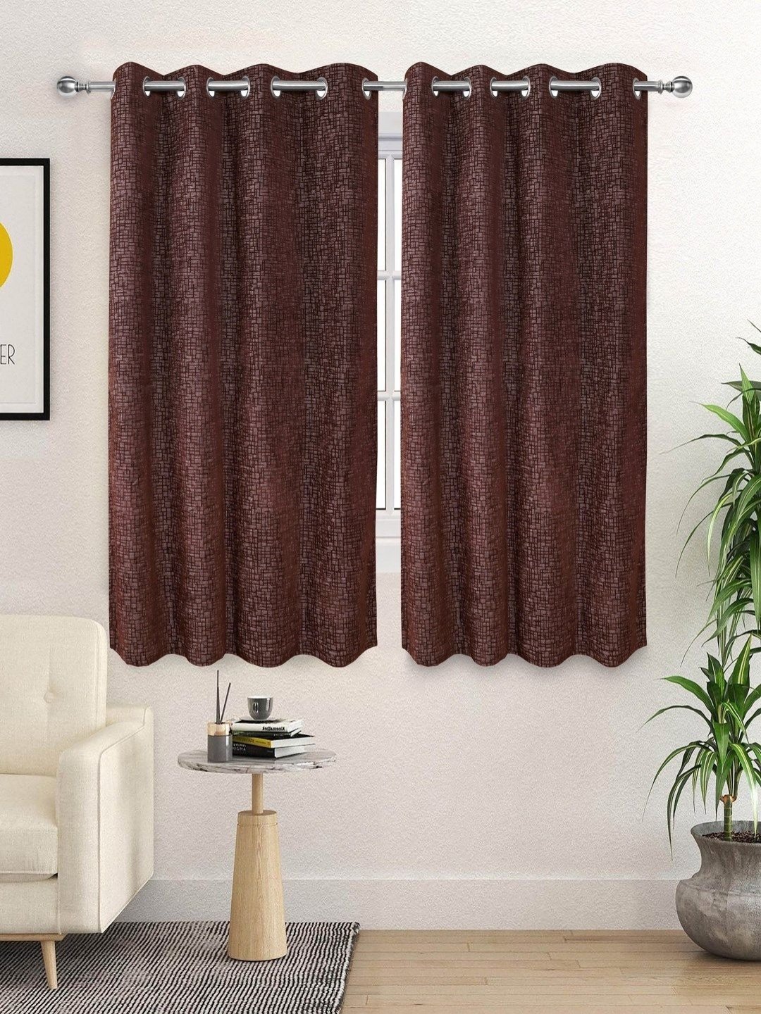 

Saral Home Brown 2 Pieces Geometric Black Out Window Curtain