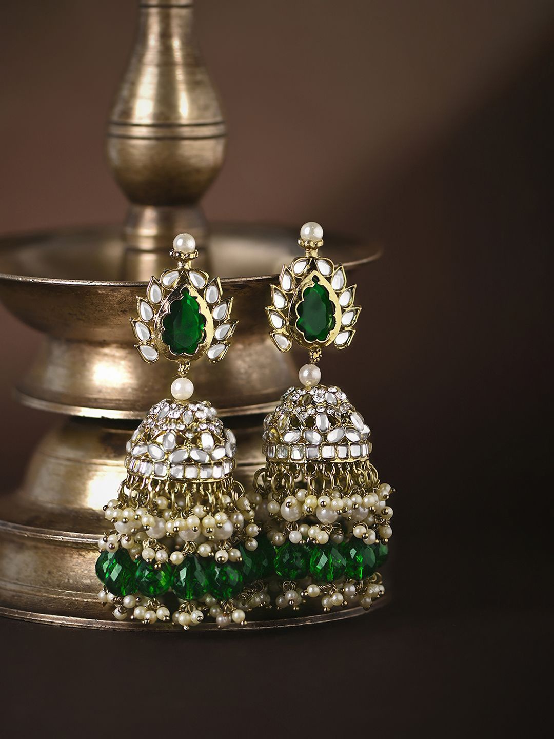 

Kalakrith Milano Kundan Studded Dome Shaped Jhumkas, Gold