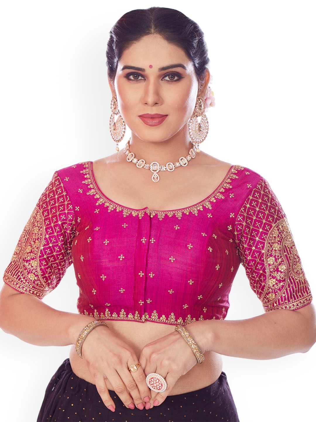

Mmore Embroidered Readymade Padded Saree Blouse, Pink