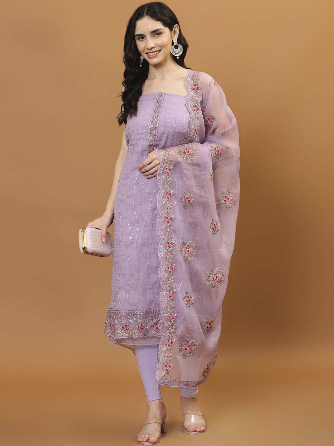 

Meena Bazaar Embroidered Organza Unstitched Dress Material, Purple