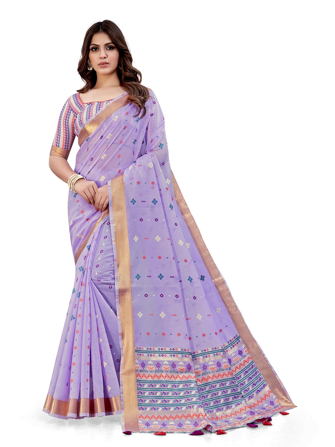 

SARHA Ethnic Motifs Woven Design Zari Pure Cotton Saree, Purple