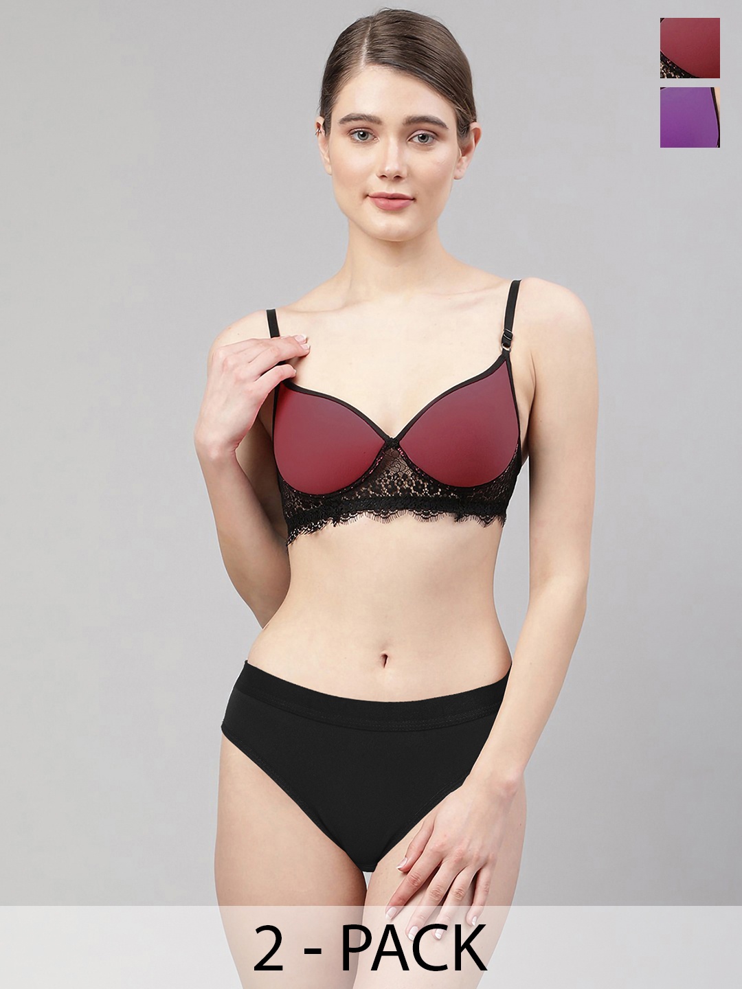 

Aamarsh Women Pack Of 2 Self Design Lightly Padded Lingerie Set AD_A_Cupri Set2, Purple