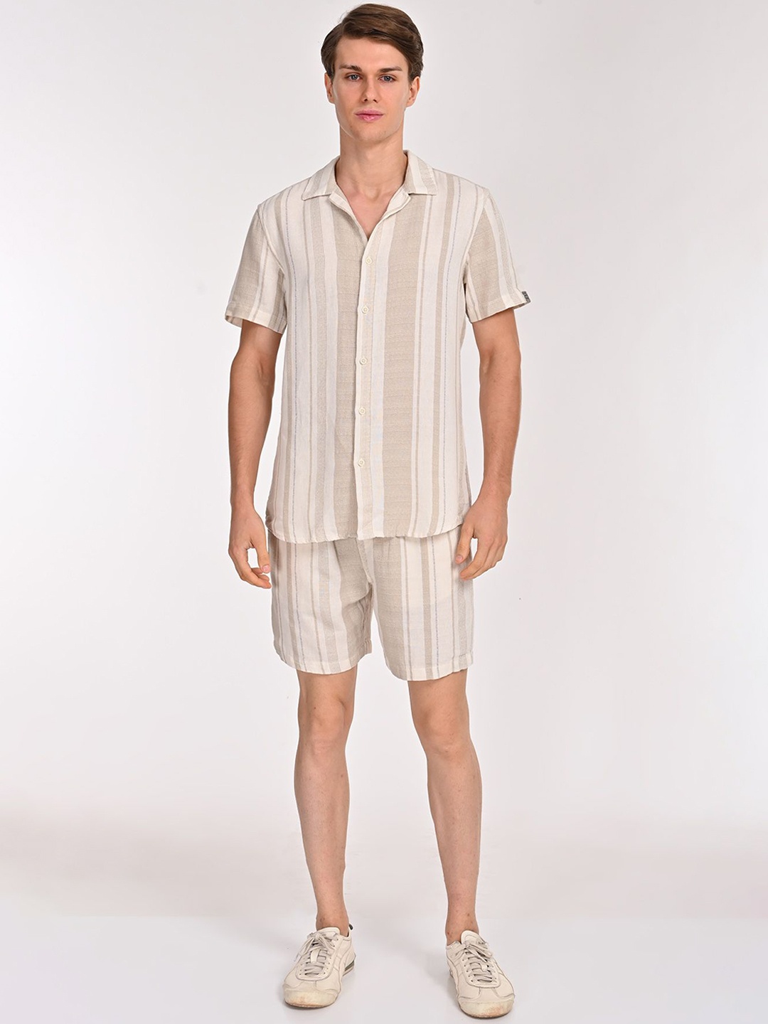 

POE Striped Shirt With Shorts Co-Ords, Off white