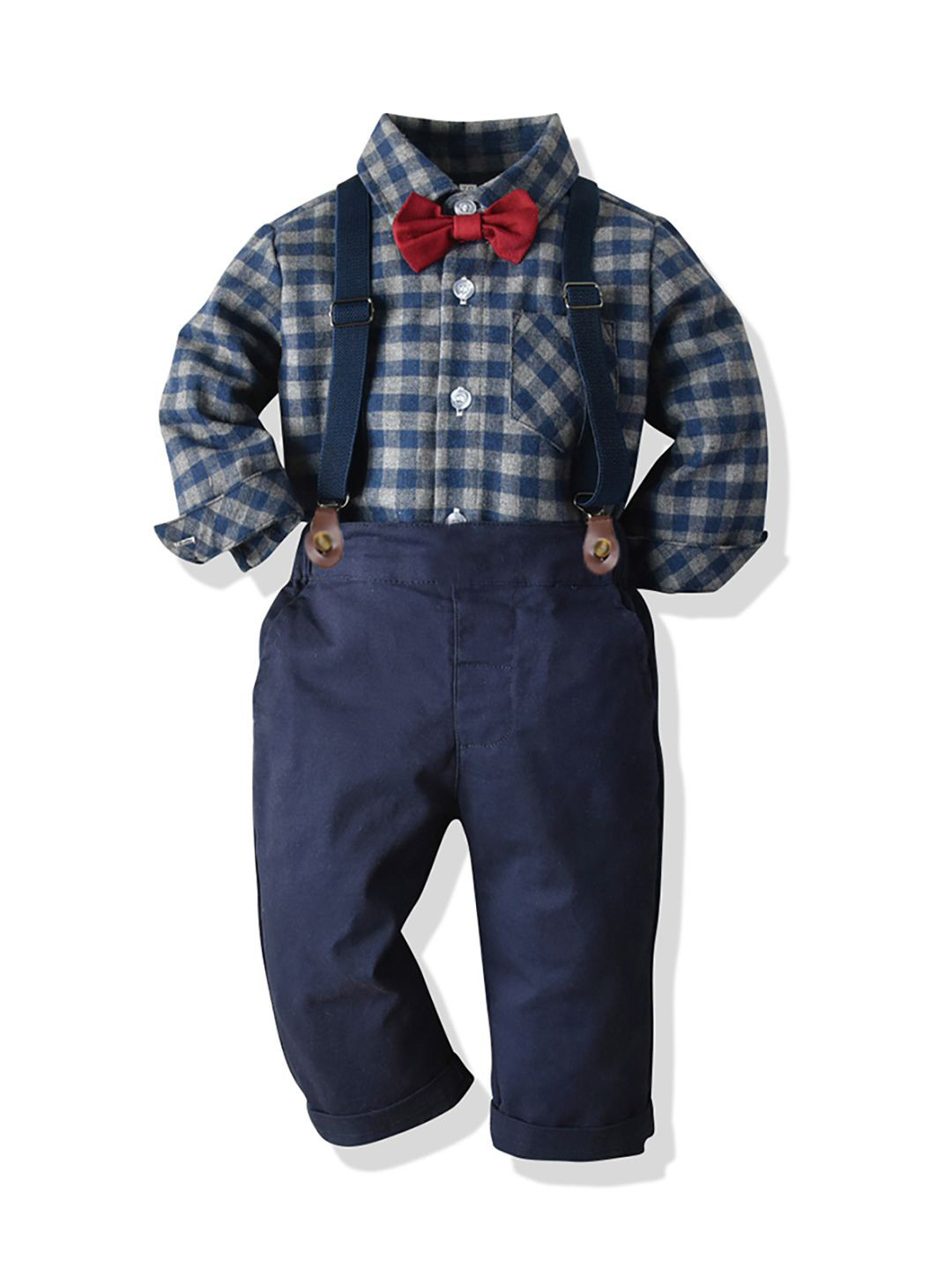 

JC SPARKLE Boys Checked Shirt with Trousers & Suspenders, Navy blue