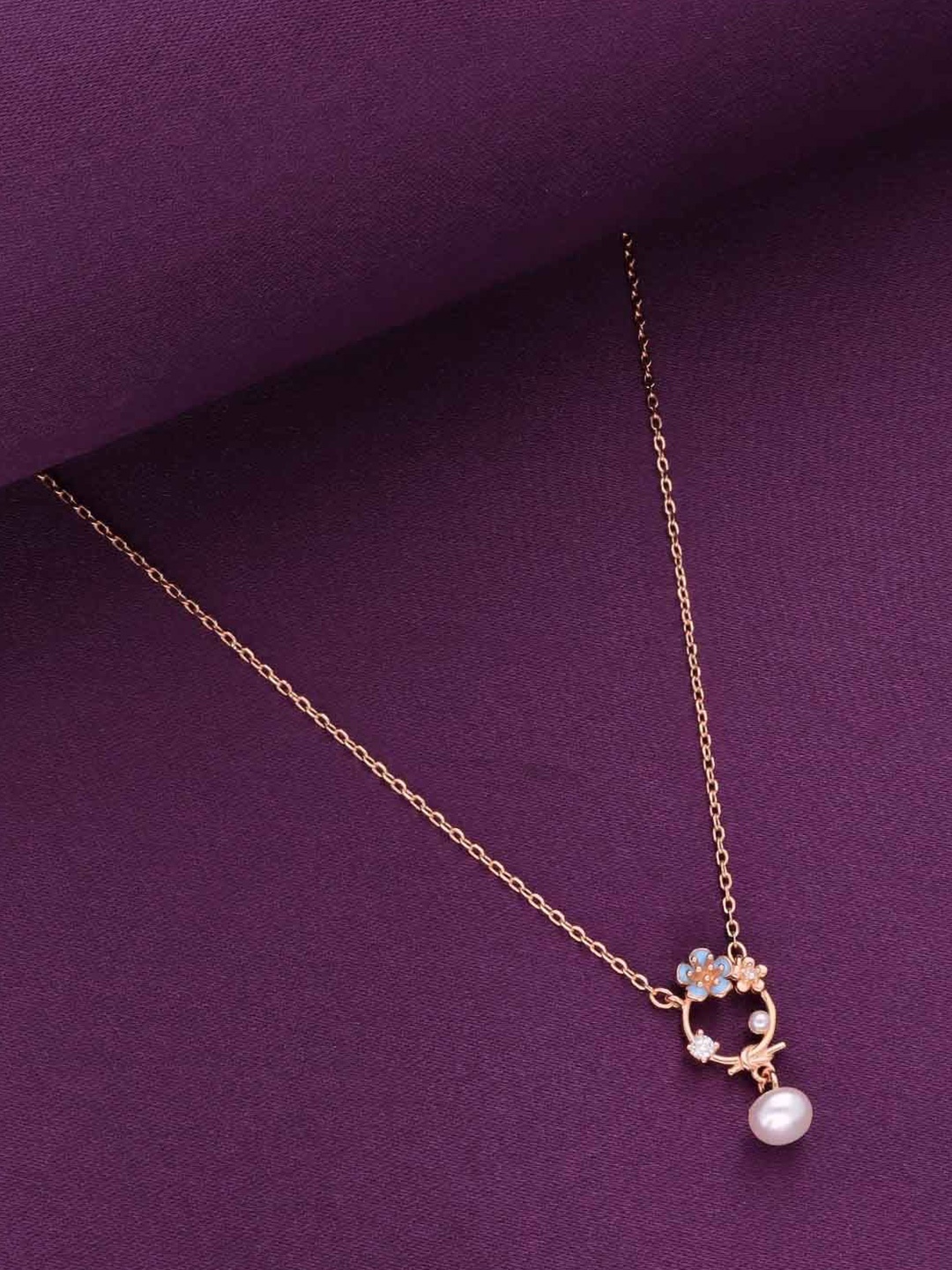 

KAI JEWEL 925 Sterling Silver Rose Gold-Plated Cubic Zirconia Studded Necklace