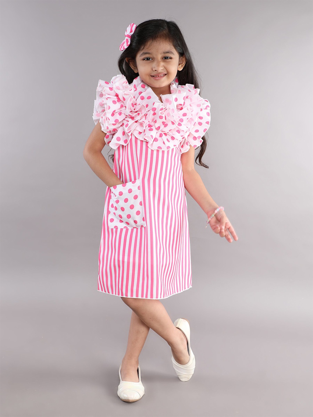 

Pink Chick Striped Ruffled A-Line Dress