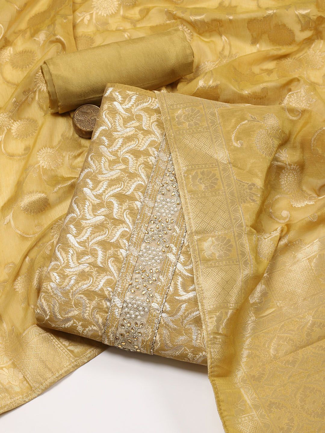 

Meena Bazaar Art Silk Unstitched Dress Material, Yellow